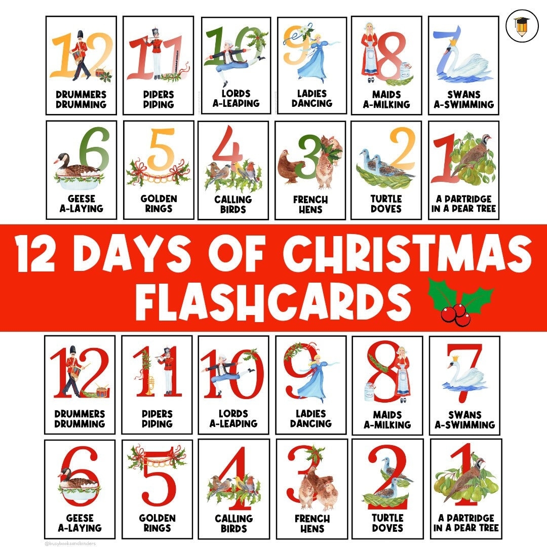 12 Days Of Christmas Christmas Flashcards Christmas Printable Christmas Songs Christmas Bulletin Board Christmas Countdown Decor Etsy