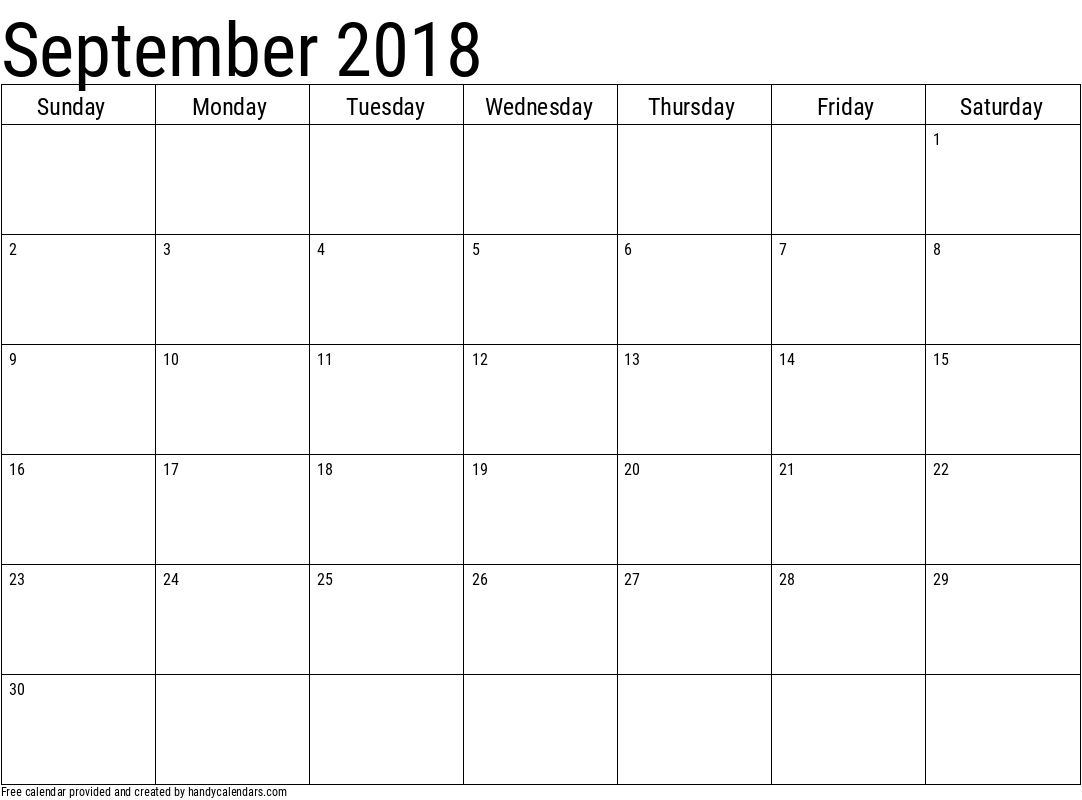 2018 September Calendars Handy Calendars