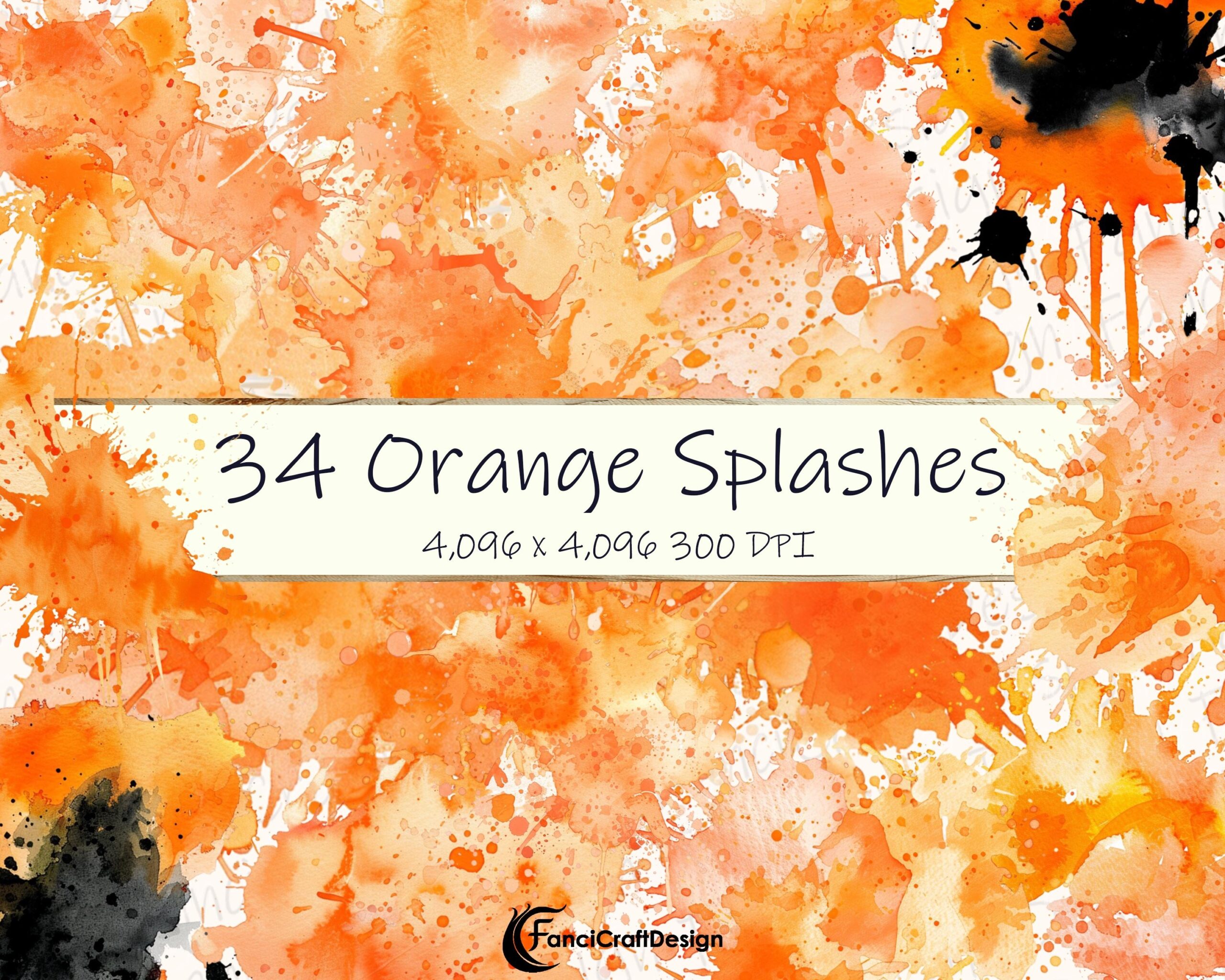 34 Orange Paint Splatter Splash Watercolor Clipart Paint Pack PNG Digital Download 300 DPI Commercial Use Sublimation Art Image Bundle Etsy
