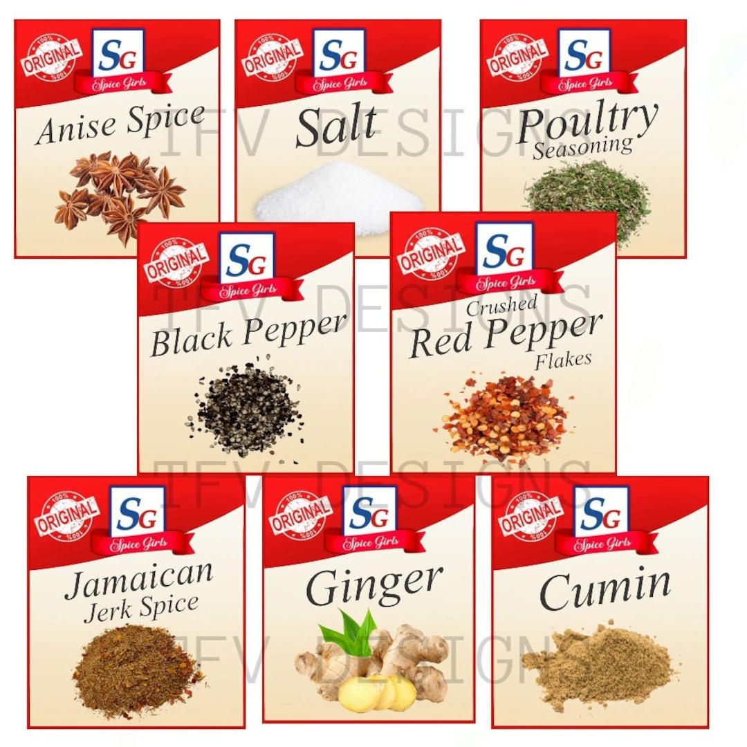 8 Spice Girls Labels Spice Labels PNG Sublimation Etsy
