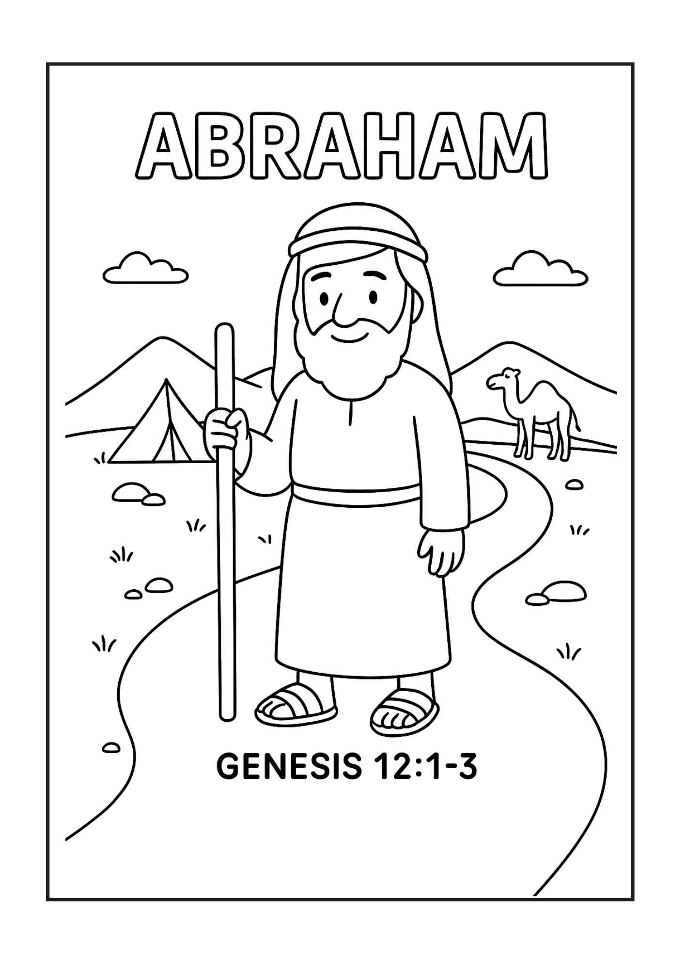 Abraham Bible Character Coloring Page Free Printable For Kids Genesis 12 1 3 Free Bible Worksheets