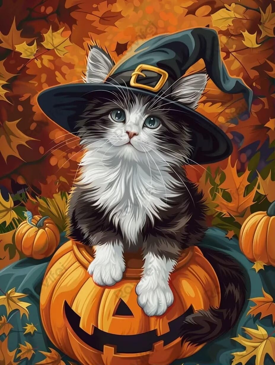 Halloween Pumpkin Printable Witch With Cat Images