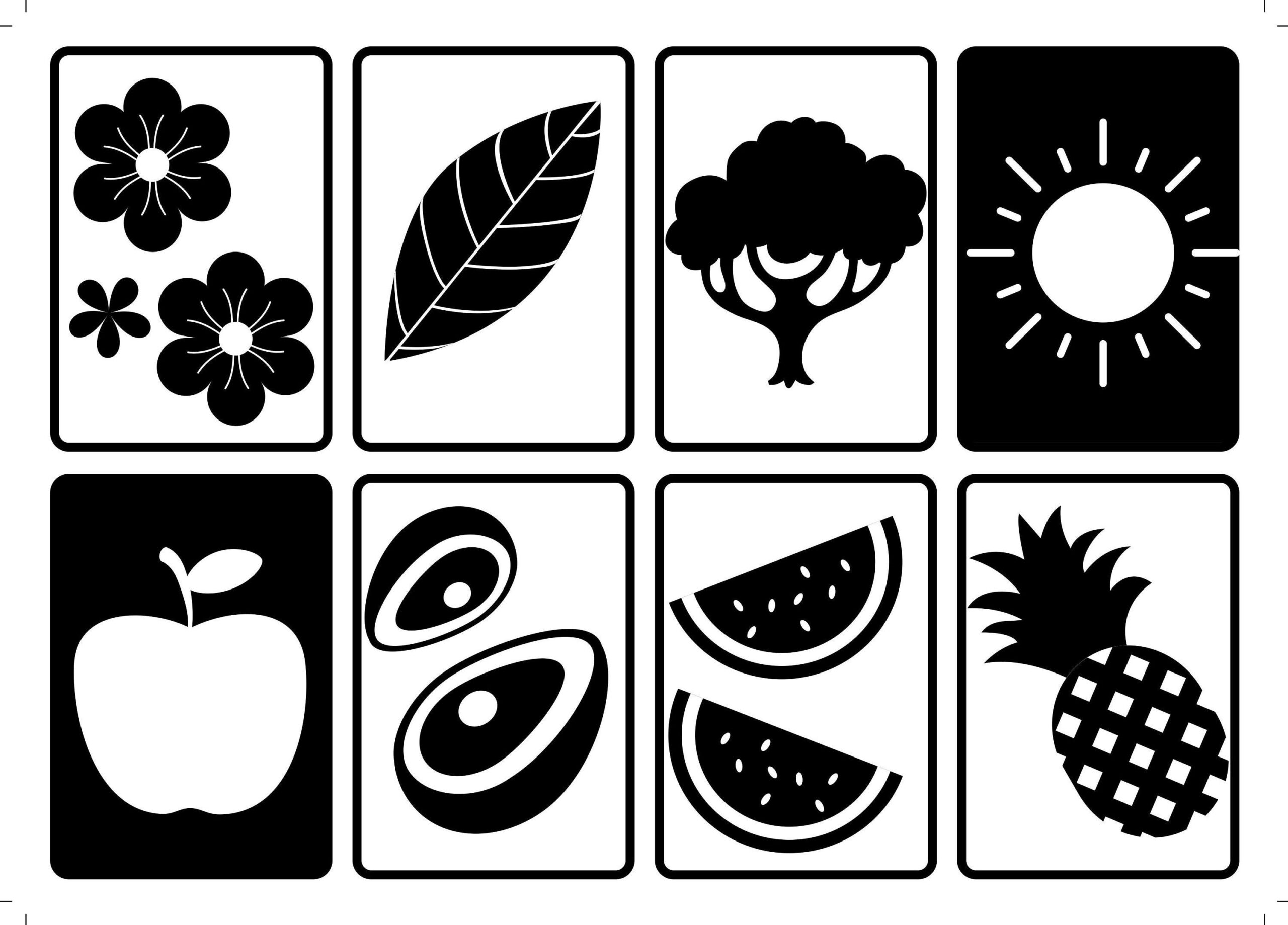 Baby s Very First Black And White Flashcards Printable Download Montessori Style Set Of 24 Animals Faces Fruits Shapes Vehicles Nature Etsy