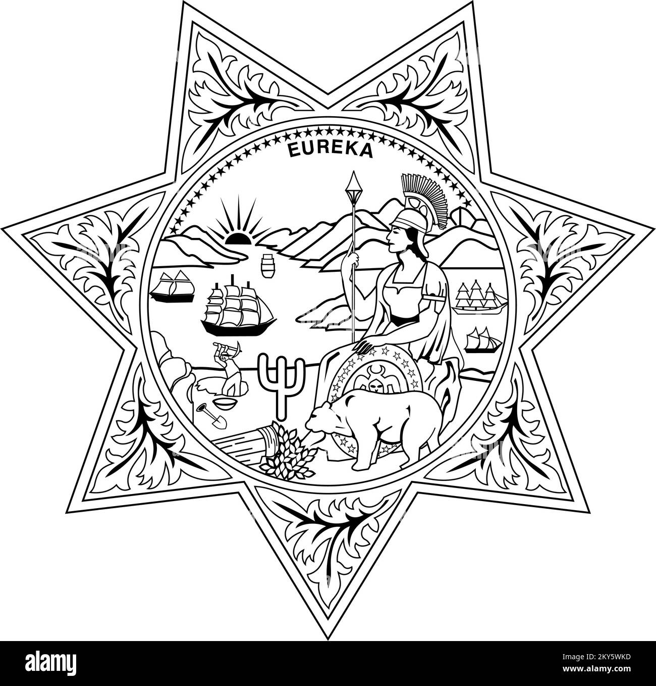California State Seal With 7 Pointed Sheriff Star Black Line Art Sharp Clean And Crisp Image Stock Photo Alamy