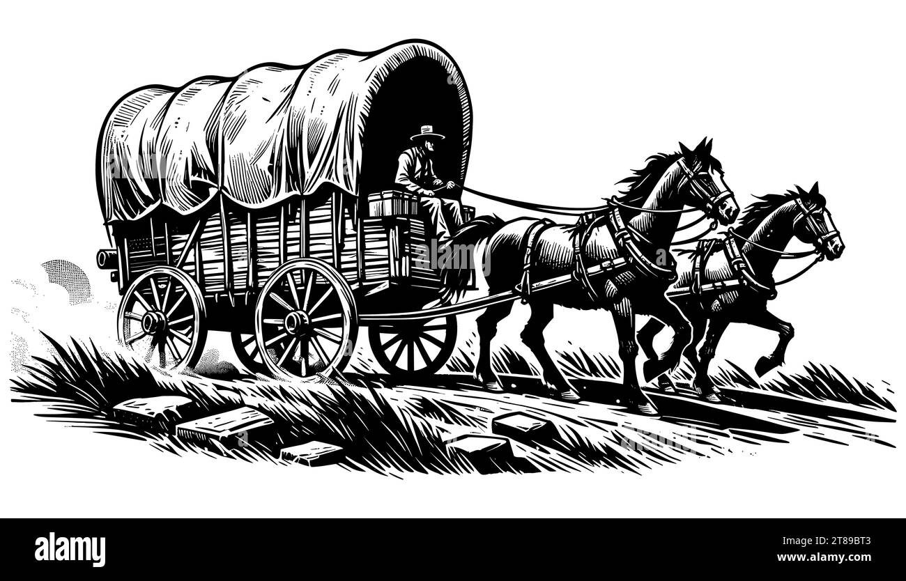 Covered Wagon Illustration Cut Out Stock Images Pictures Alamy