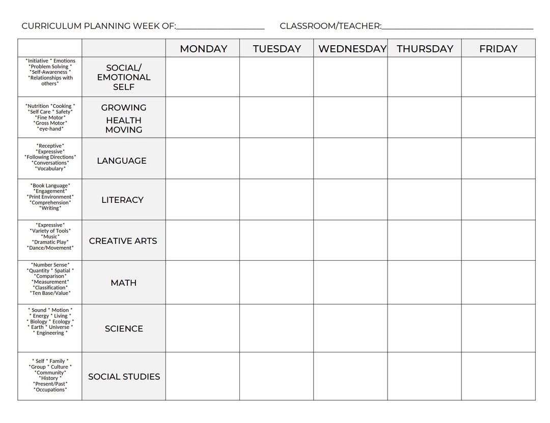 Printable Image Of Creative Curriculum Form