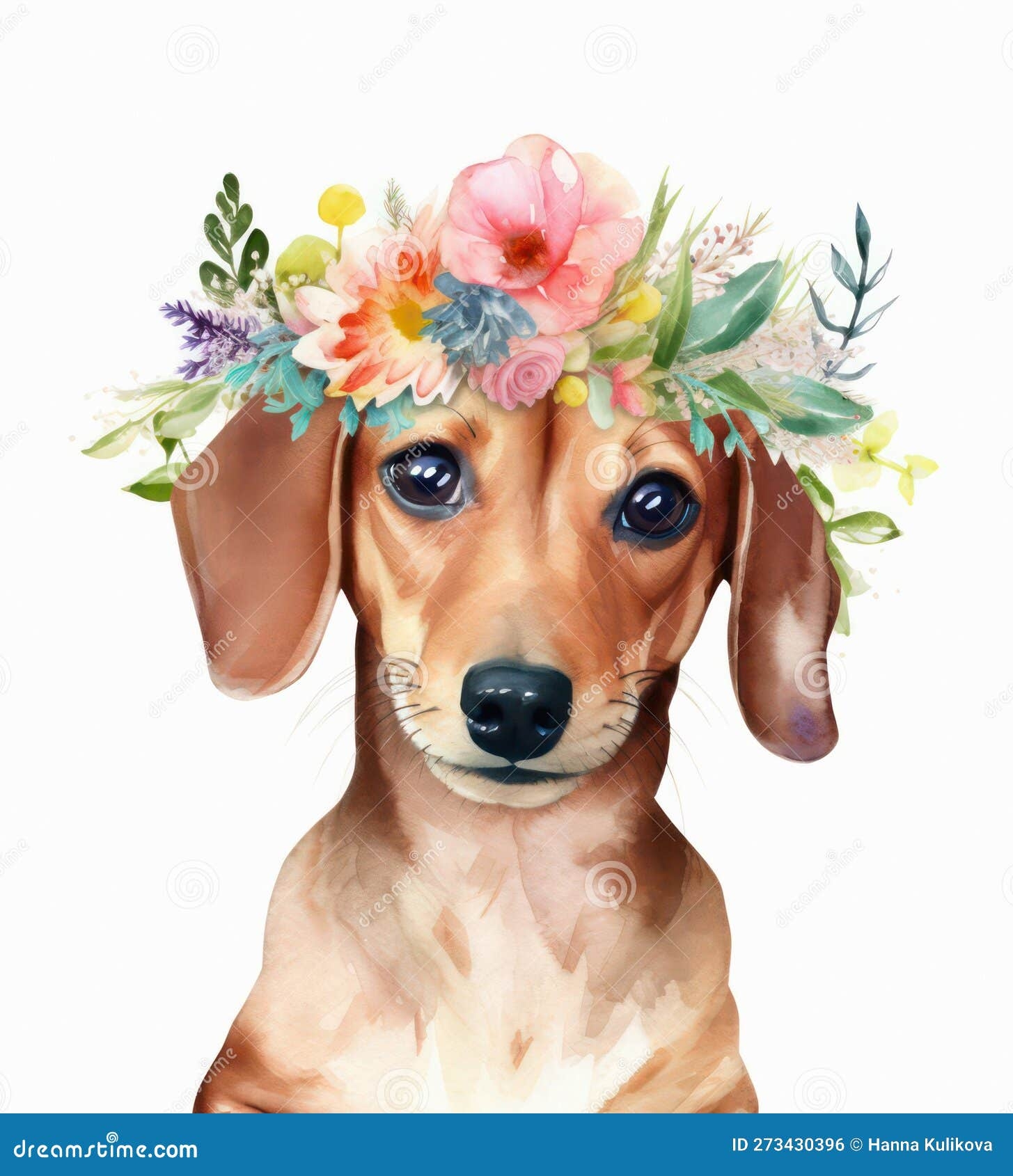 Cute Dachshund Dog With Wreath Of Flowers Stock Photo Image Of Pedigree Breed 273430396