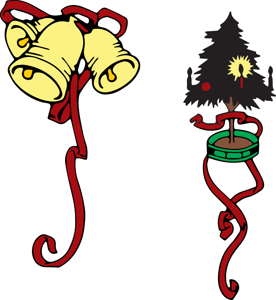 Free Christmas Clipart Bell And Tree With Ribbons