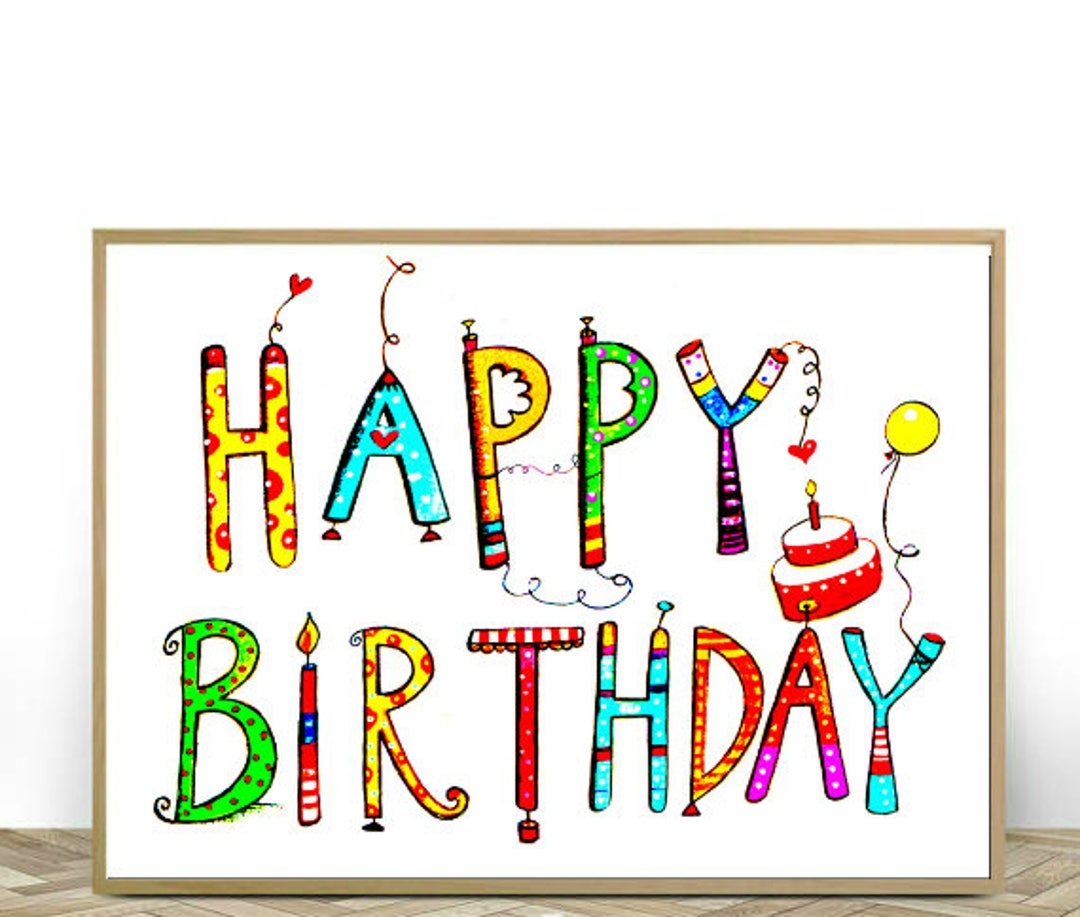 Happy Birthday Printable Sign Birthday Party Decor First Birthday Kids Decoration Tea Party INSTANT DOWNLOAD Etsy