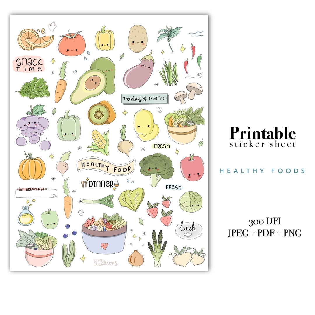 Healthy Food Digital Printable Stickers Fruits Vegetables Commercial Sticker Clipart Cricut Diet Food Tracker Weight Loss Planner Sticker Etsy