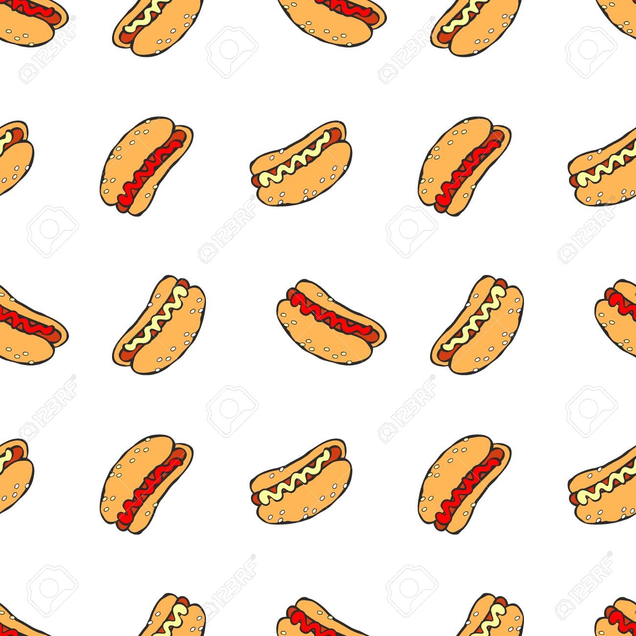 Hot Dog Cartoon Print Seamless Vector Pattern background Royalty Free SVG Cliparts Vectors And Stock Illustration Image 123282373 