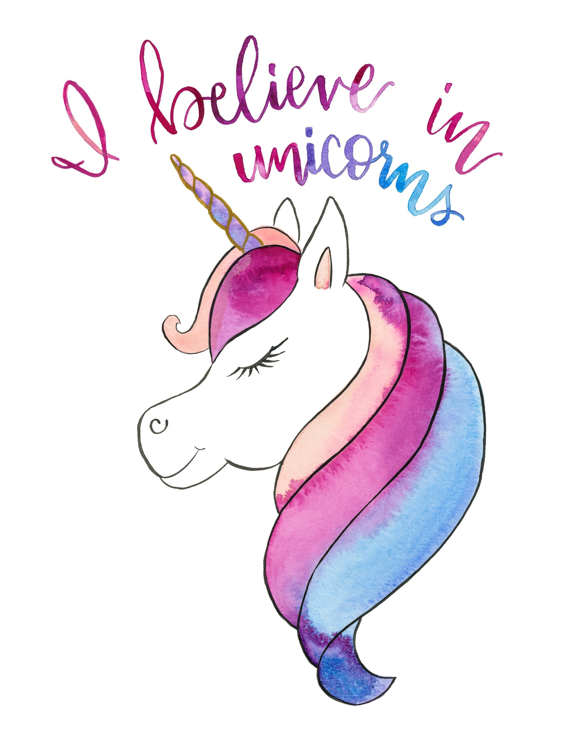 I Believe In Unicorns Printable Watercolor TINSELBOX