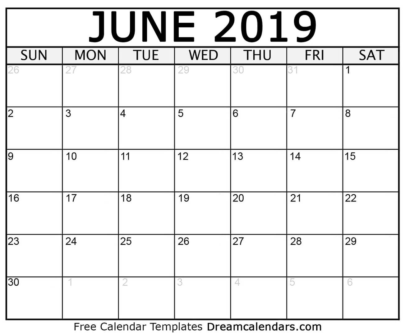 June 2019 Calendar Free Printable With Holidays And Observances