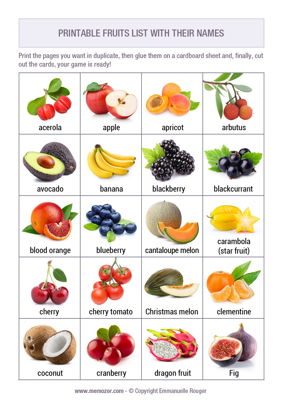 List Of 50 Fruits With Names And Pictures Printable Memozor