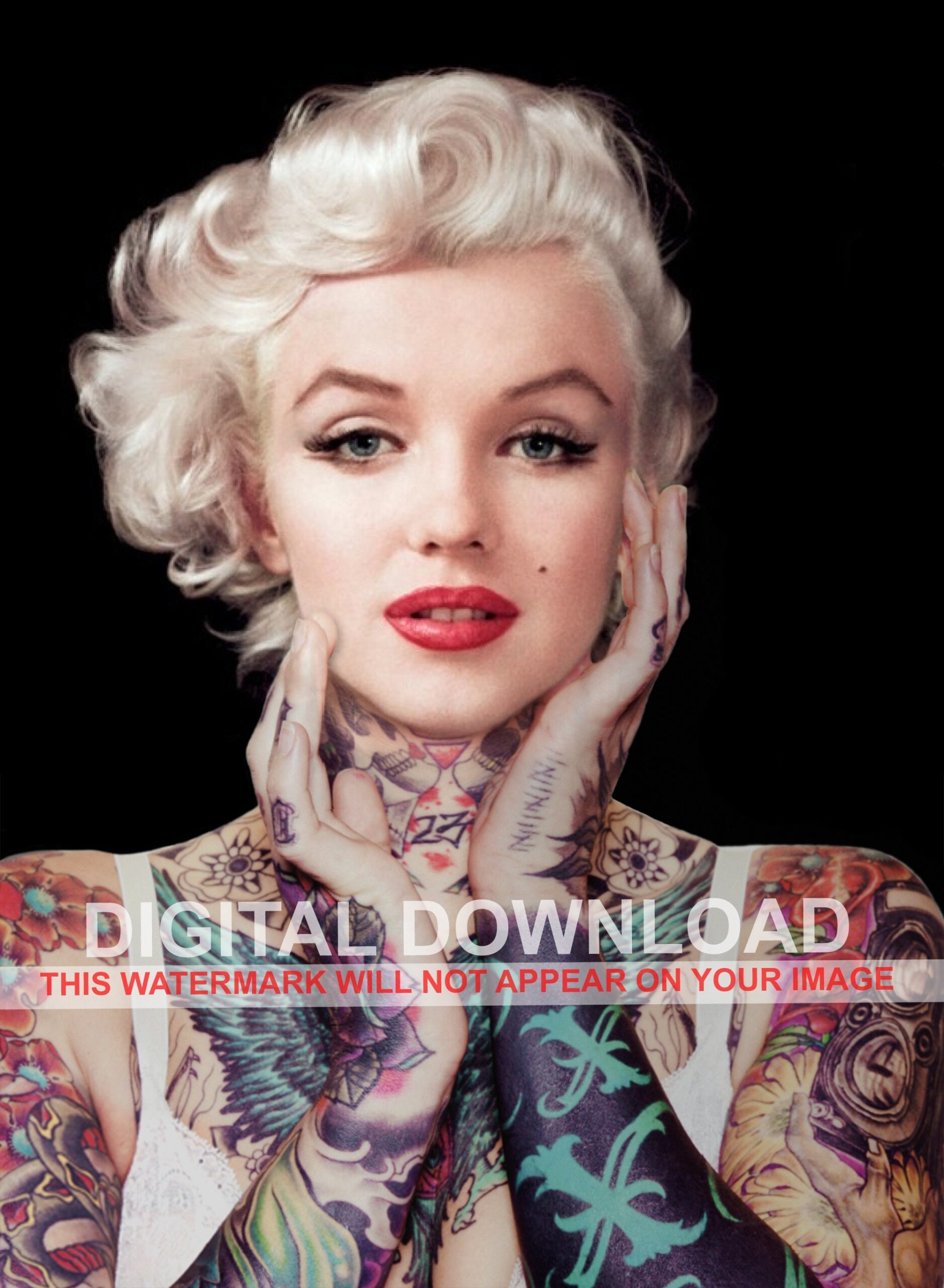 Marilyn Monroe High Quality Digital Image Picture Portrait Poster W Body Art Tattoos DOWNLOAD Etsy