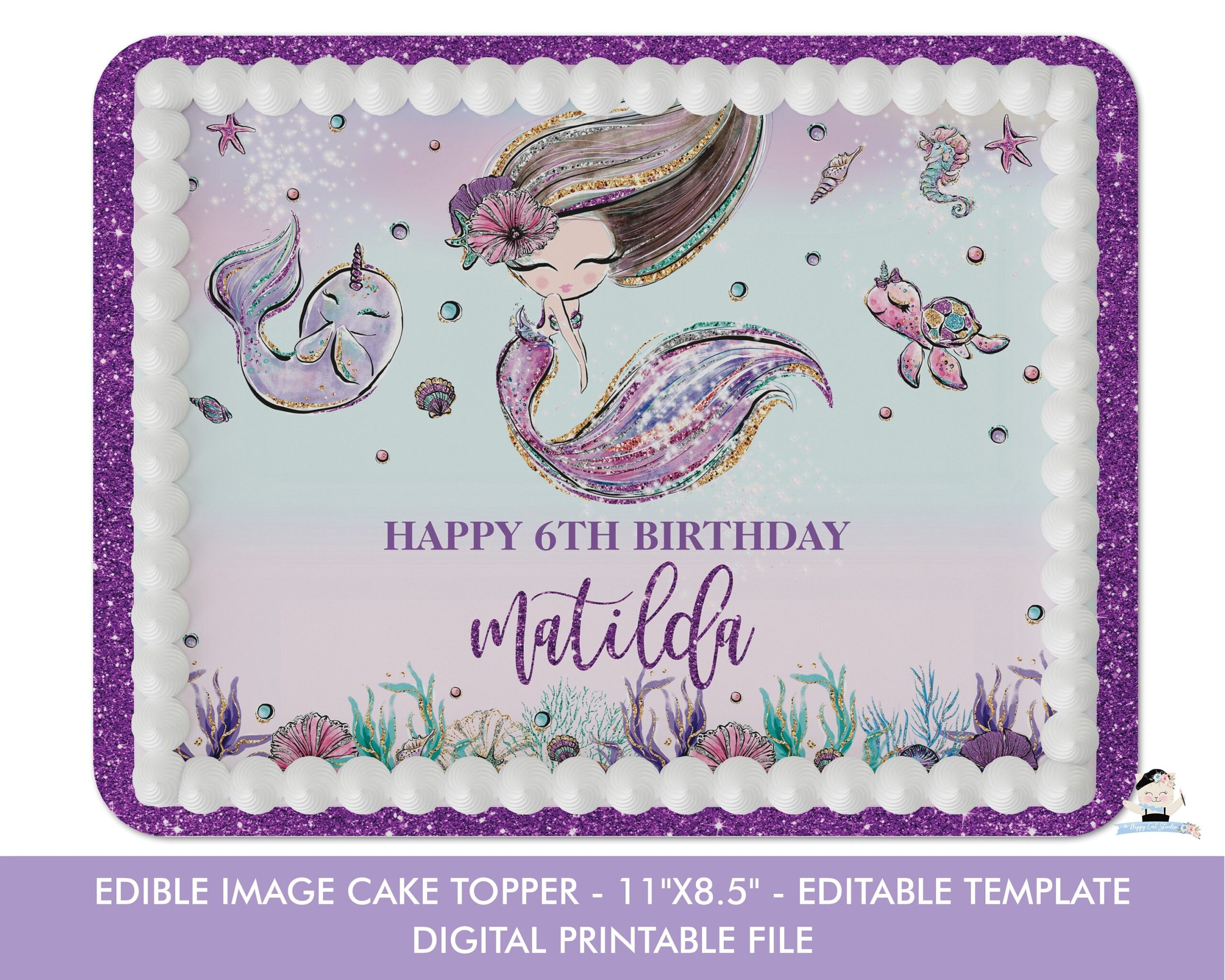 Mermaid Edible Image Cake Topper Diy EDITABLE TEMPLATE Baby Shower Birthday Decoration Printable File Under The Sea INSTANT Download MT2 Etsy