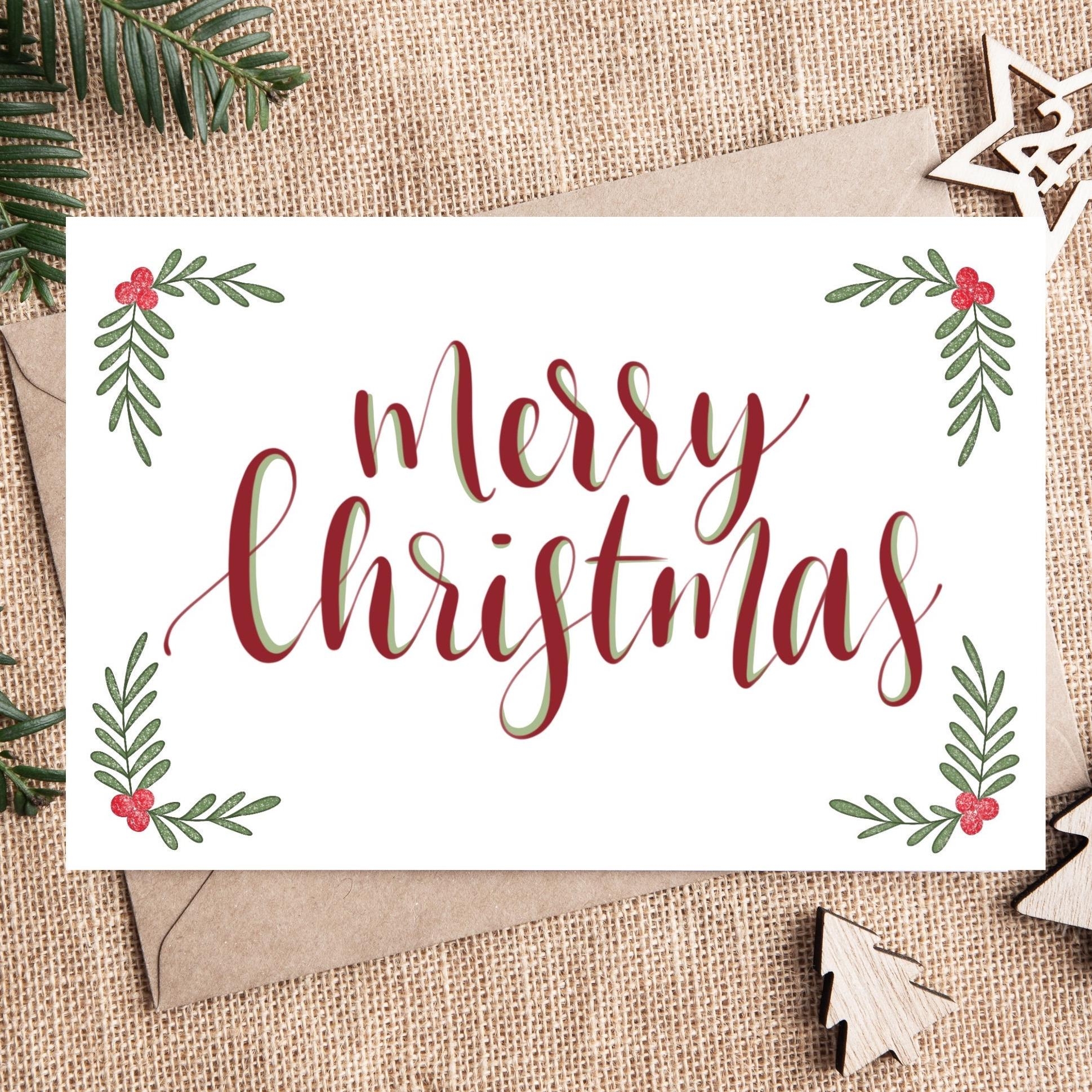 Merry Christmas Printable Card Merry Christmas Printable Christmas Cards Digital Download Etsy