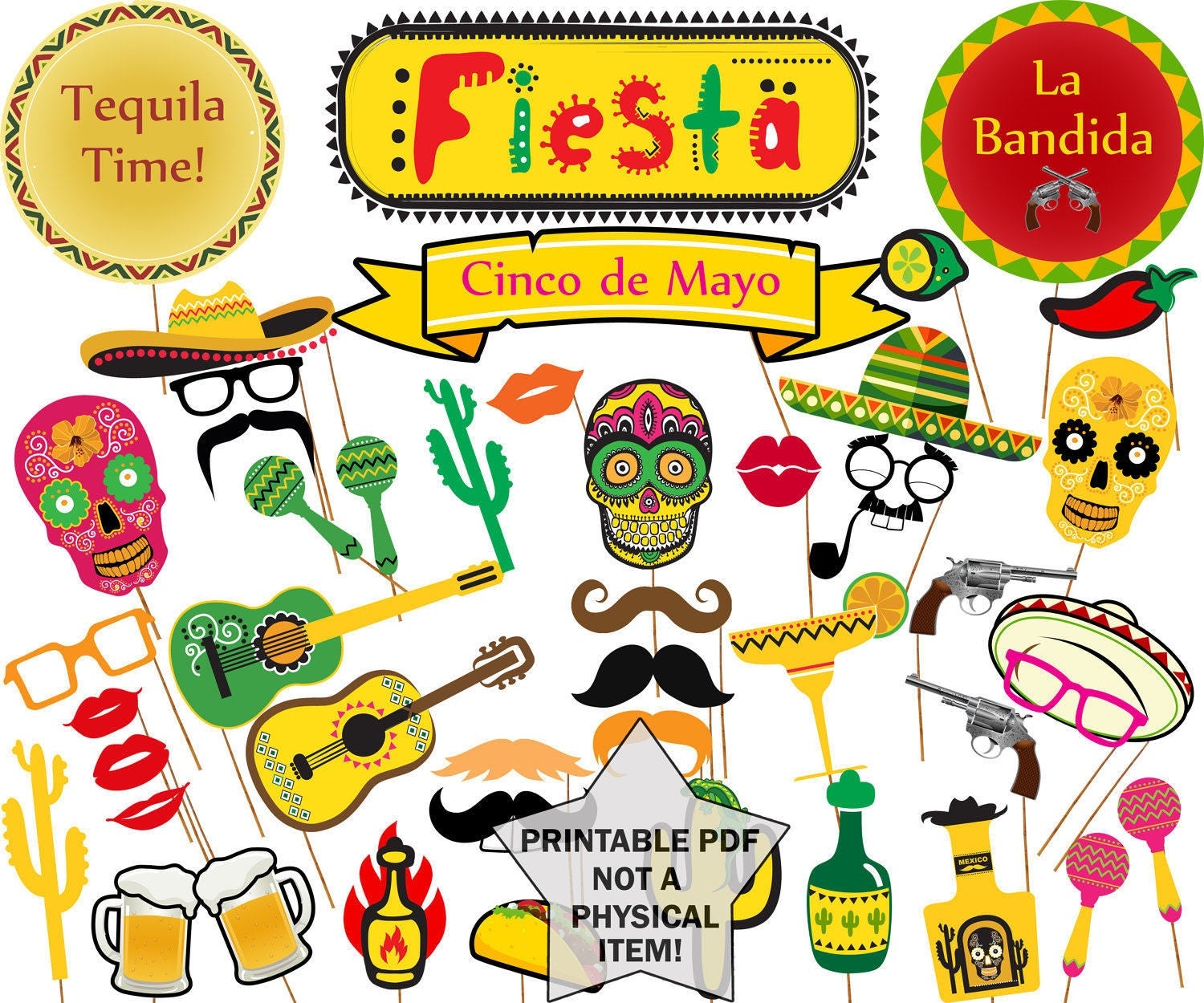 Mexican Fiesta Photo Booth Props printable MEXICAN Props Cinco De Mayo Party Props Fiesta Theme Props Set Mexican Printable Props Etsy