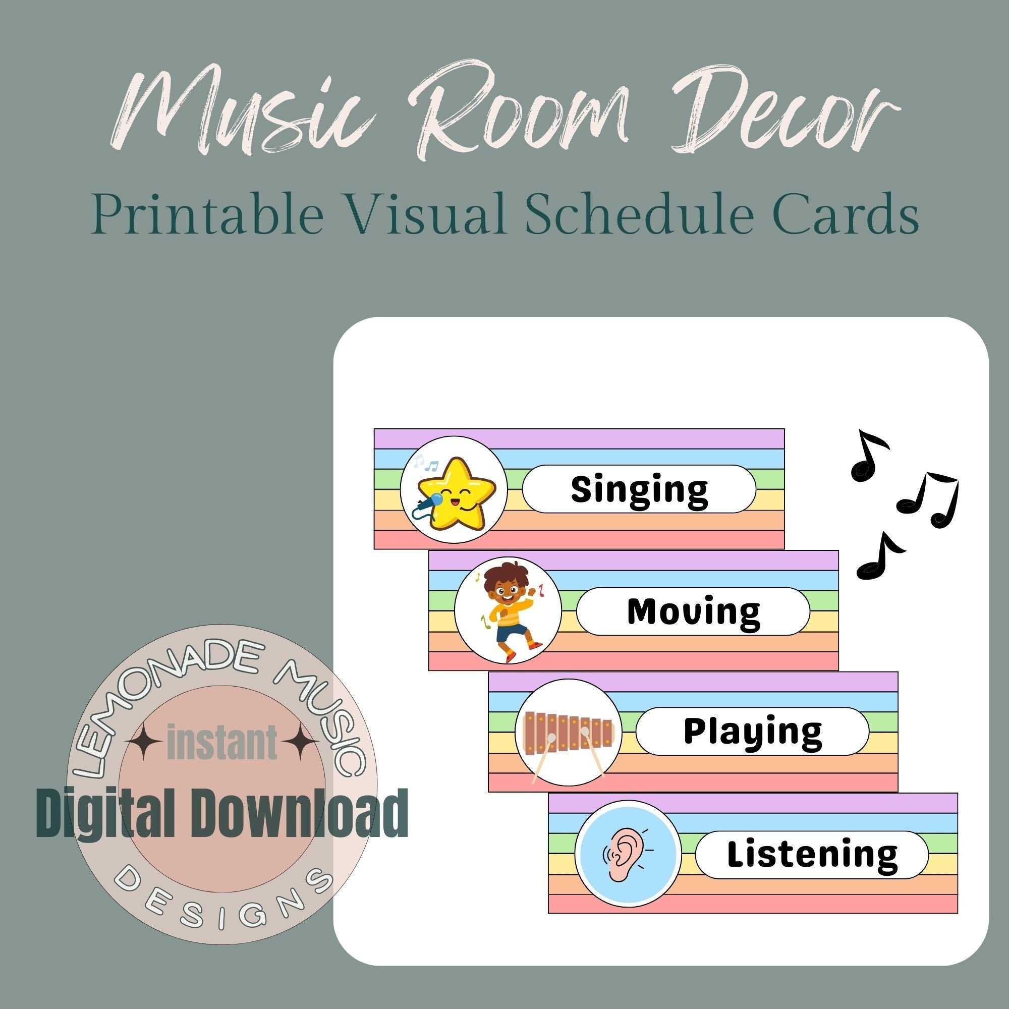 Music Room Visual Schedule Cards Printable Elementary Music Room Decor Rainbow Decor For Music Classroom Etsy