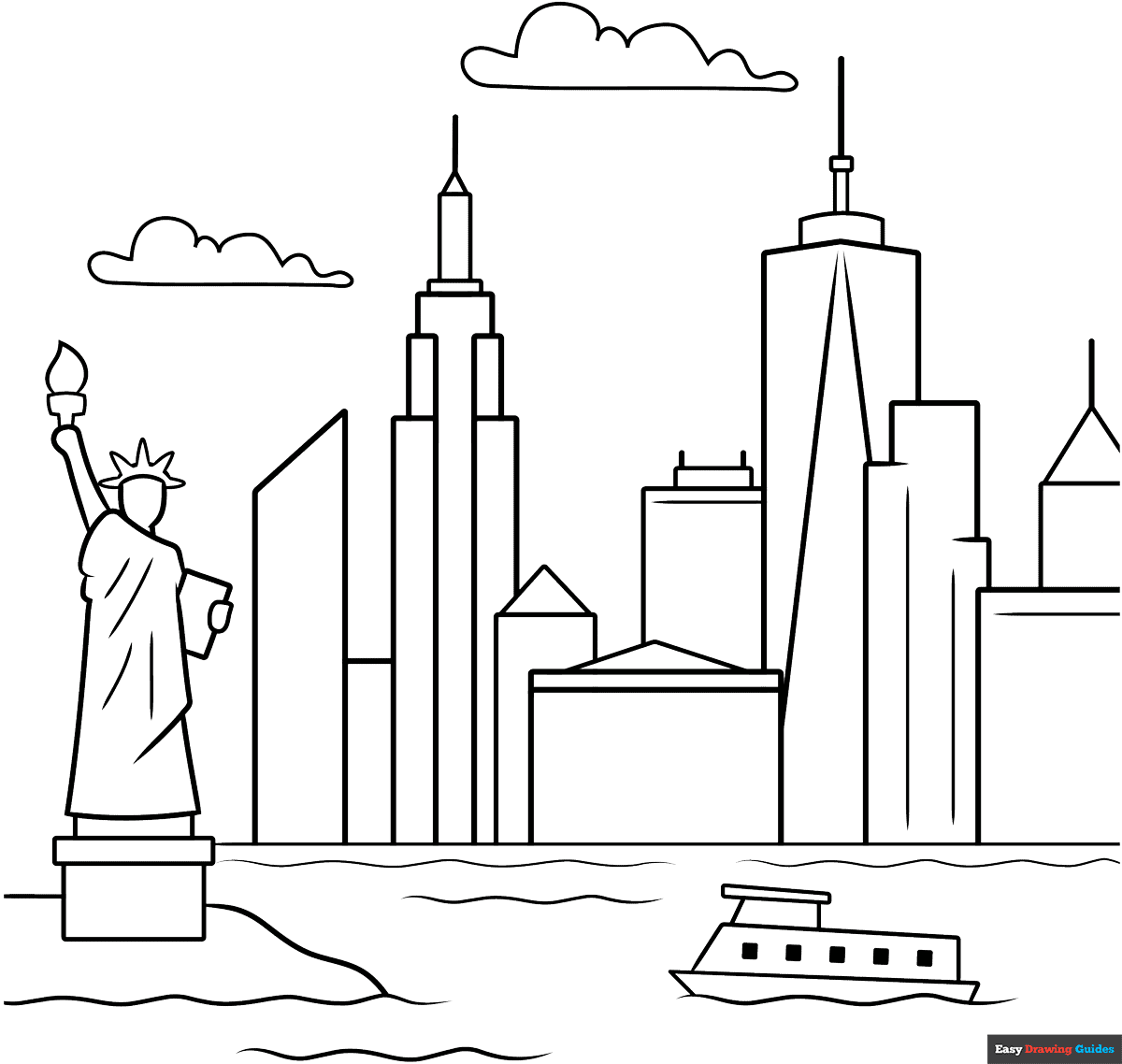 New York Skyline Coloring Page Easy Drawing Guides