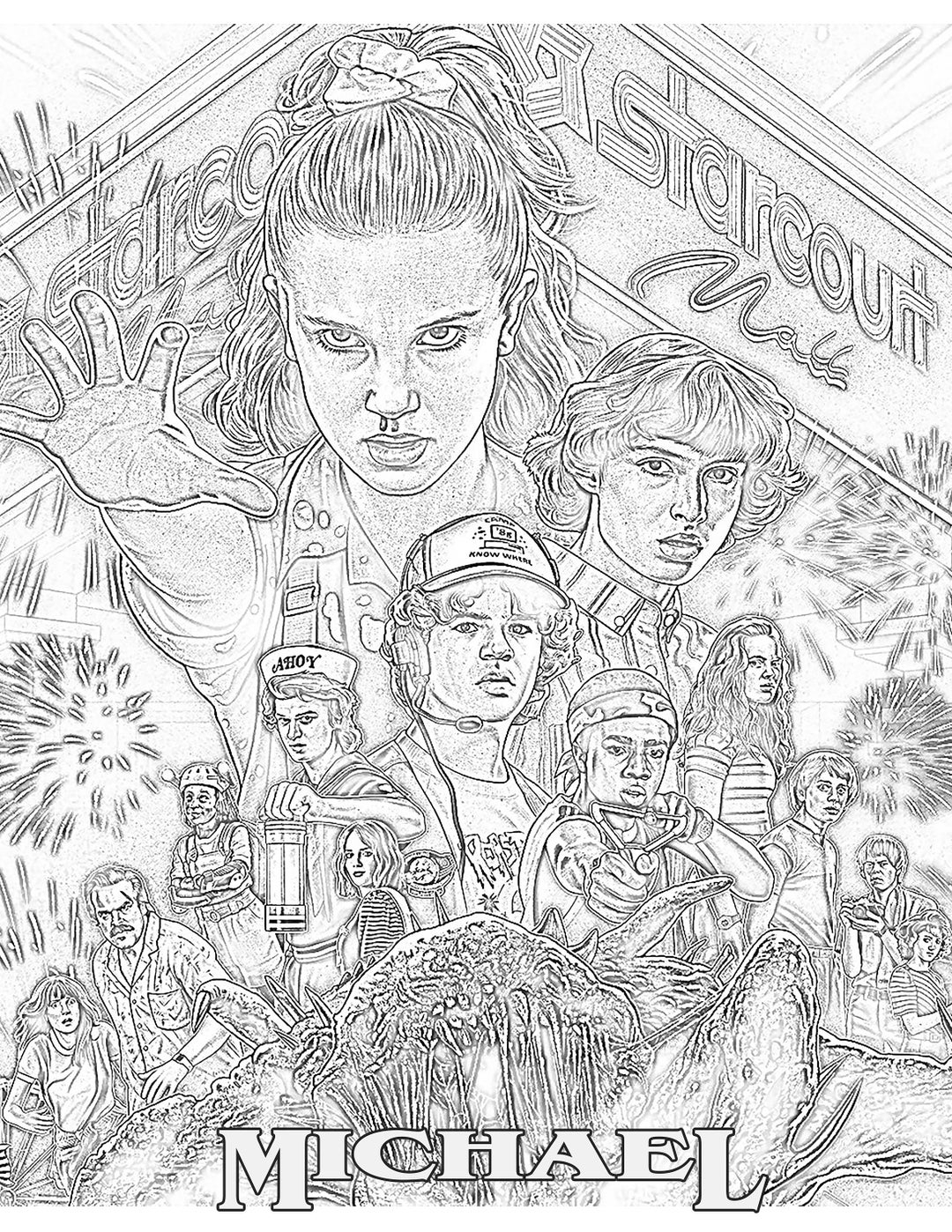 Personalized Printable STRANGER THINGS Coloring Page Season 3 Digital Download 8 5x11 Inches PDF Battle Of Star Court Mall Etsy