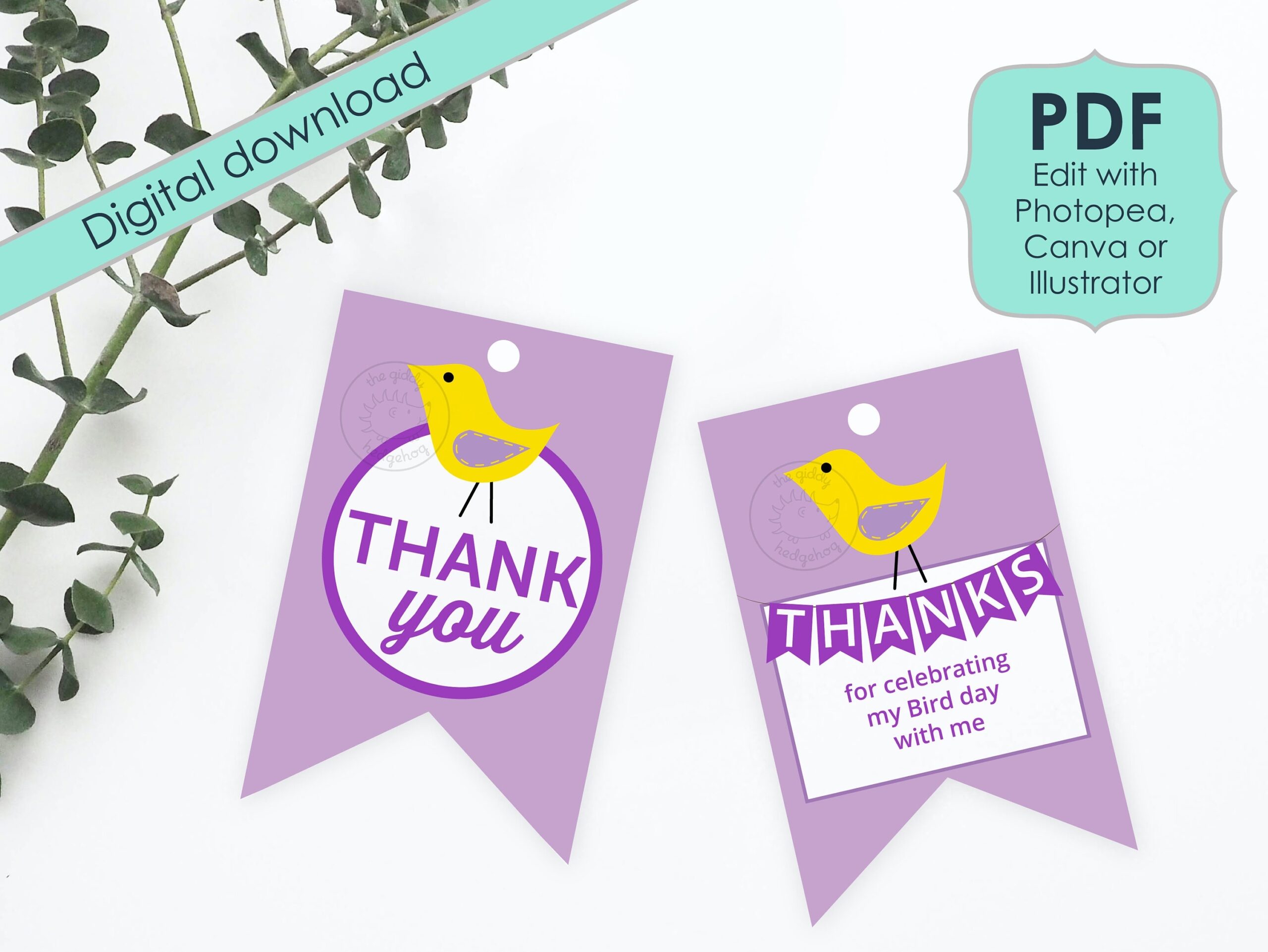 Printable DIY Tags Bird Custom Birthday Decorations Birds First Birdday Party Favors Little Birdie Thank Goody Favor Labels Editable PDF Etsy