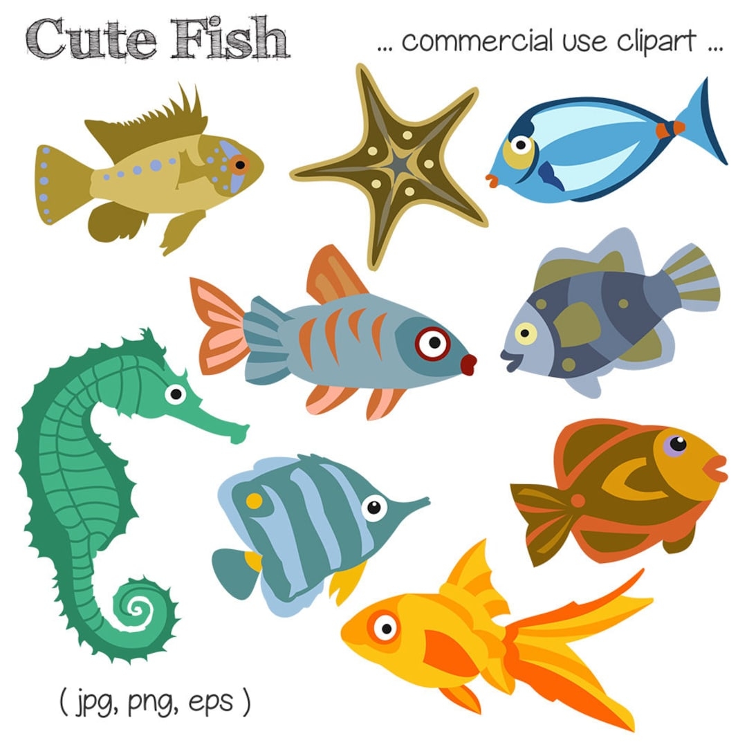 Printable FISH CLIP ART Seahorse Starfish Tropical Digital Download Evisionarts Etsy