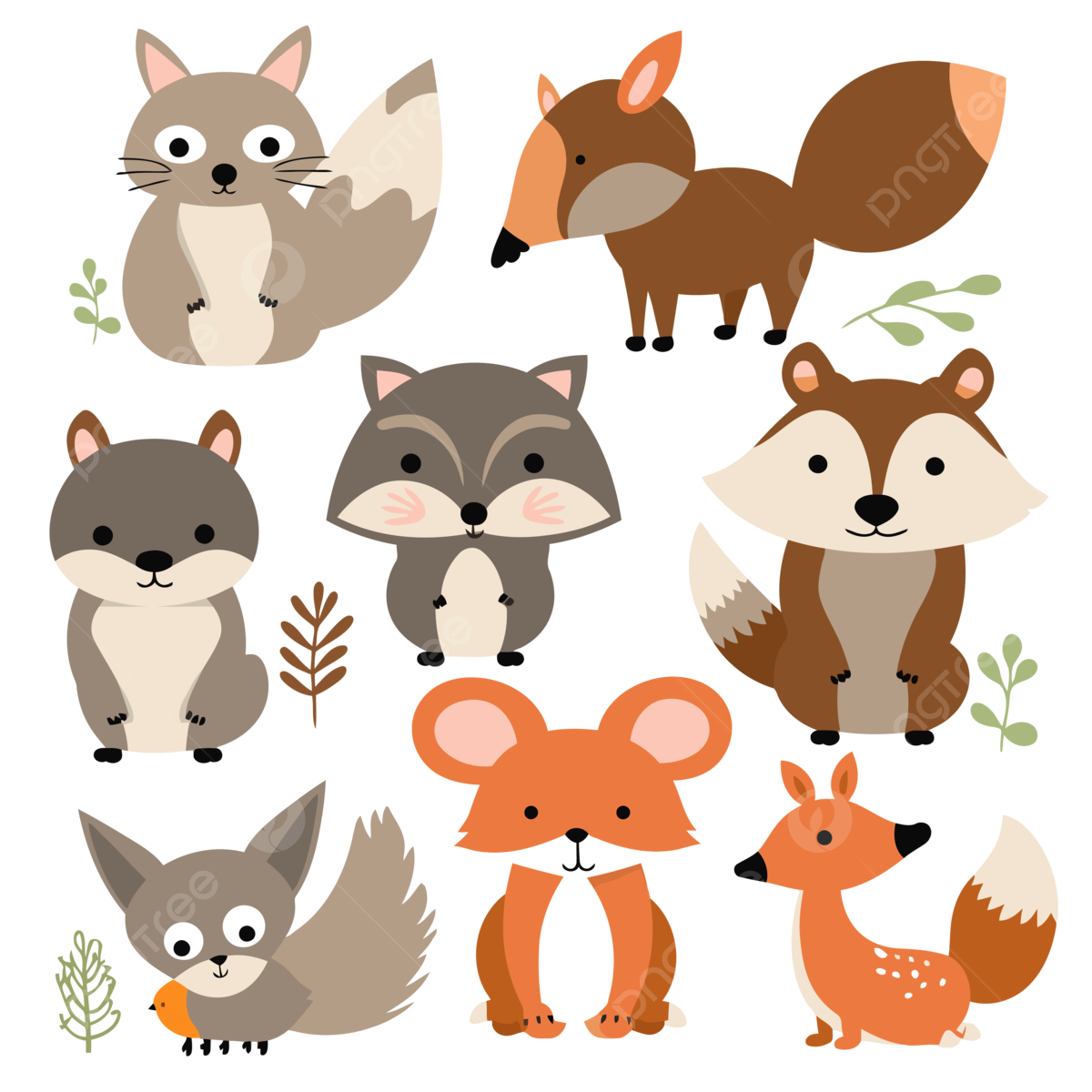 Printable Free Woodland Animal Clipart Woodland Clipart Set With Cute Animals Cartoon Vector Animals Clipart Cute Clipart Cartoon Clipart PNG And Vector With Transparent Background For Free Download
