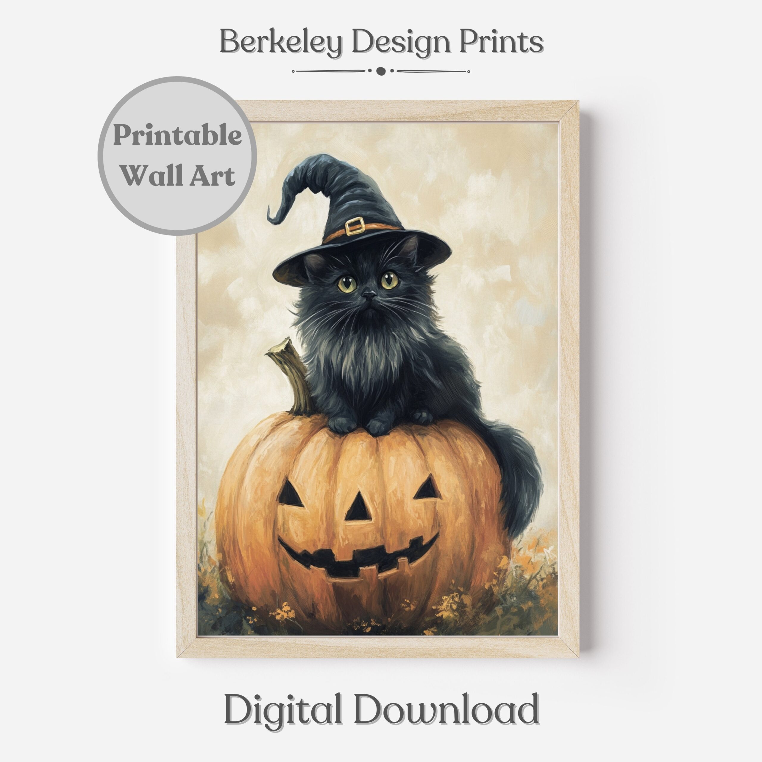 Printable Halloween Wall Art Witch Cat Printable Art Digital Download Carved Pumpkin Painting Black Cat Halloween Print Wiccan Art Etsy