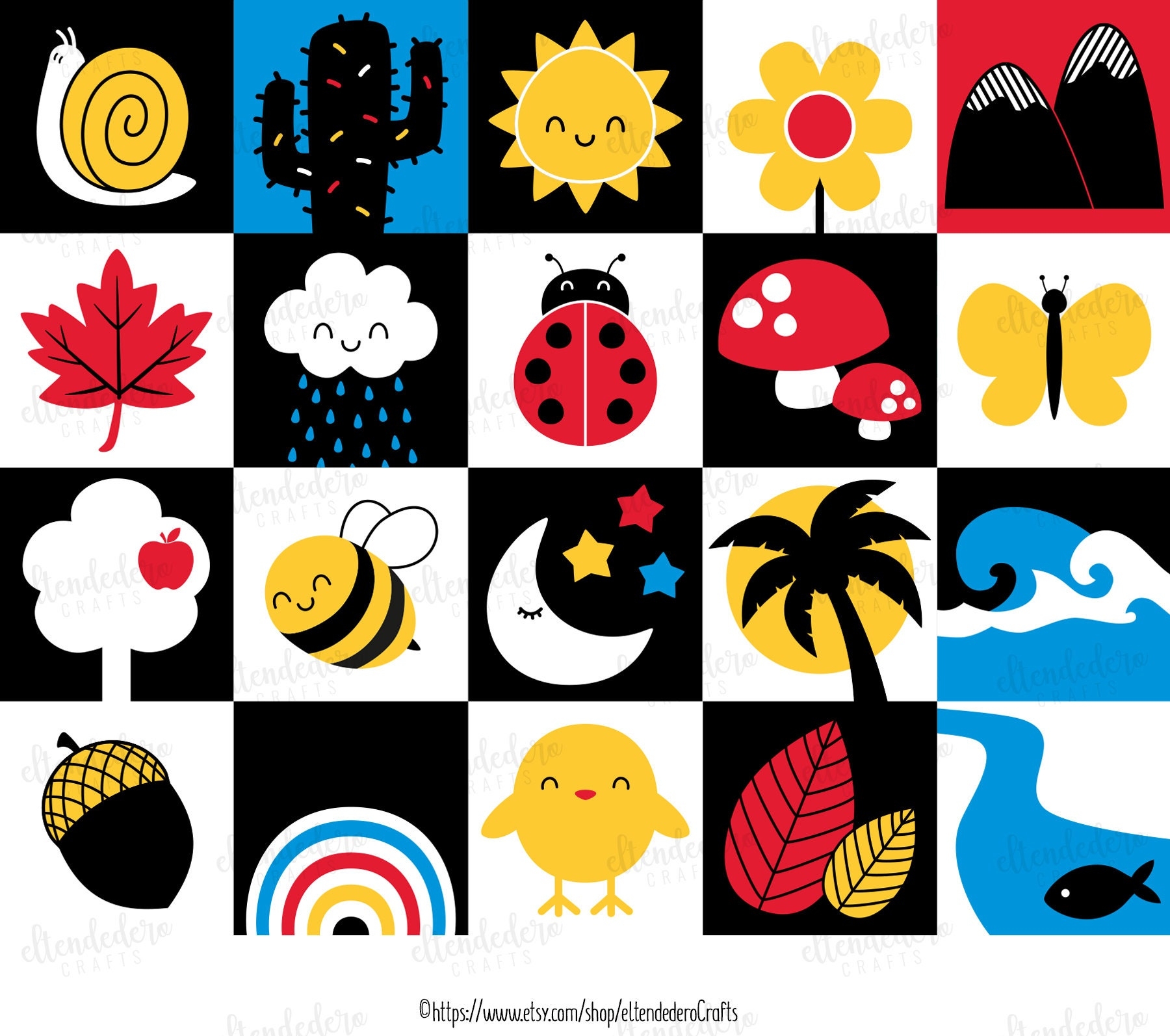 PRINTABLE High Contrast Baby Cards Monochrome Sensory Flash Cards Infant Stimulation Black Red Yellow Blue Shapes For Babies PDF Download Etsy
