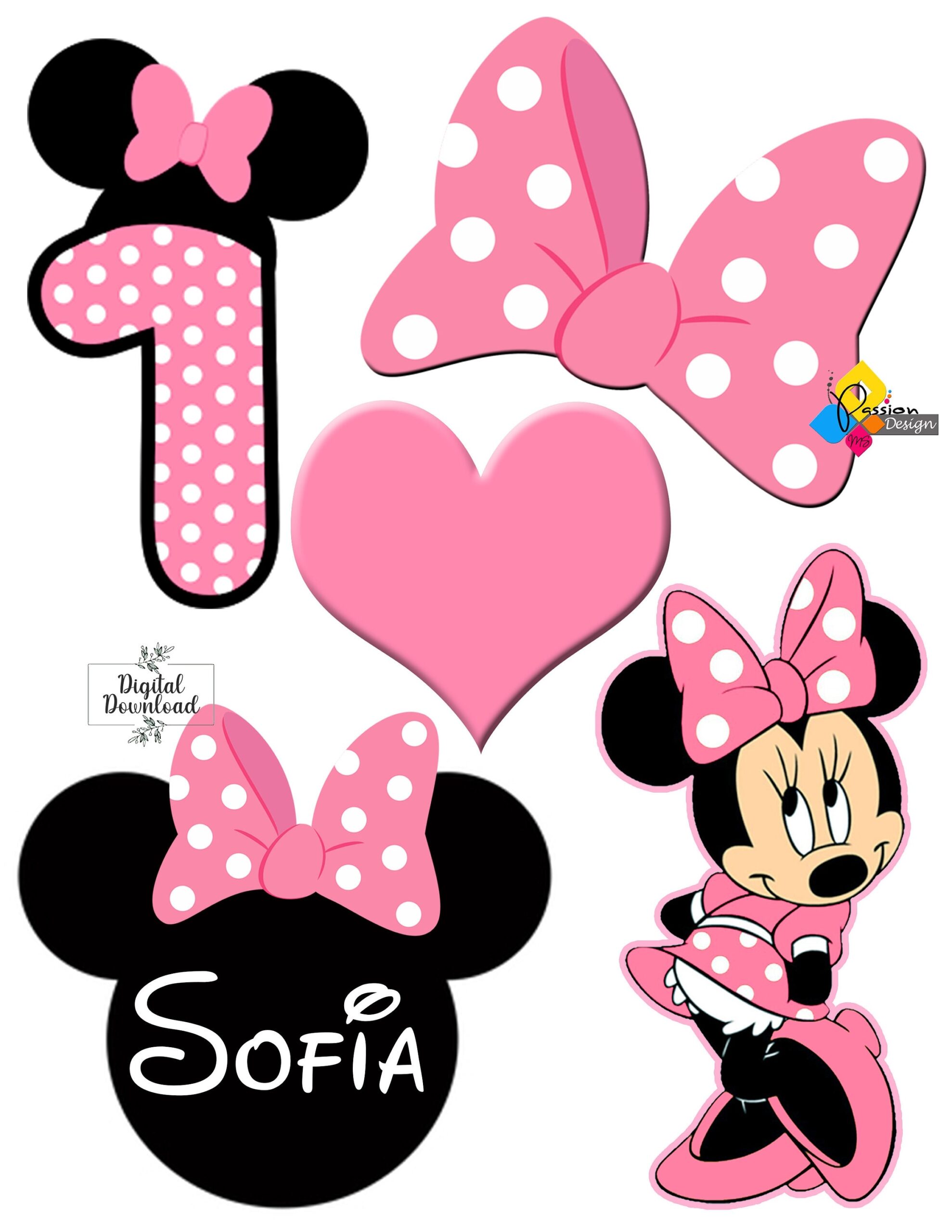 Printable MINNIE MOUSE Pink Birthday Cake Toppers Party Centerpieces Table Decorations Photo Props Custom DIY Minnie Mouse Decorations Etsy Israel