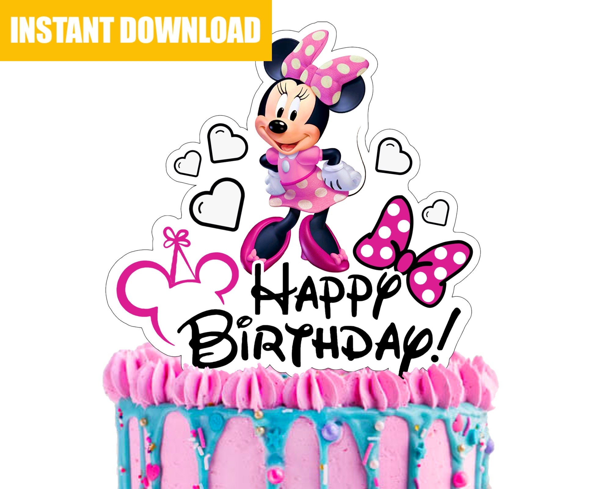 Printable Pink Minnie Mouse Cake Topper Birthday Party Pink Minnie Mouse Cake Decorations Download DIGITAL FILE Etsy