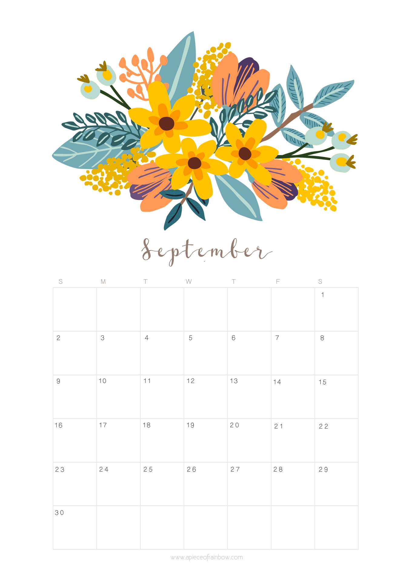 Printable September 2018 Calendar Monthly Planner Floral Design A Piece Of Rainbow