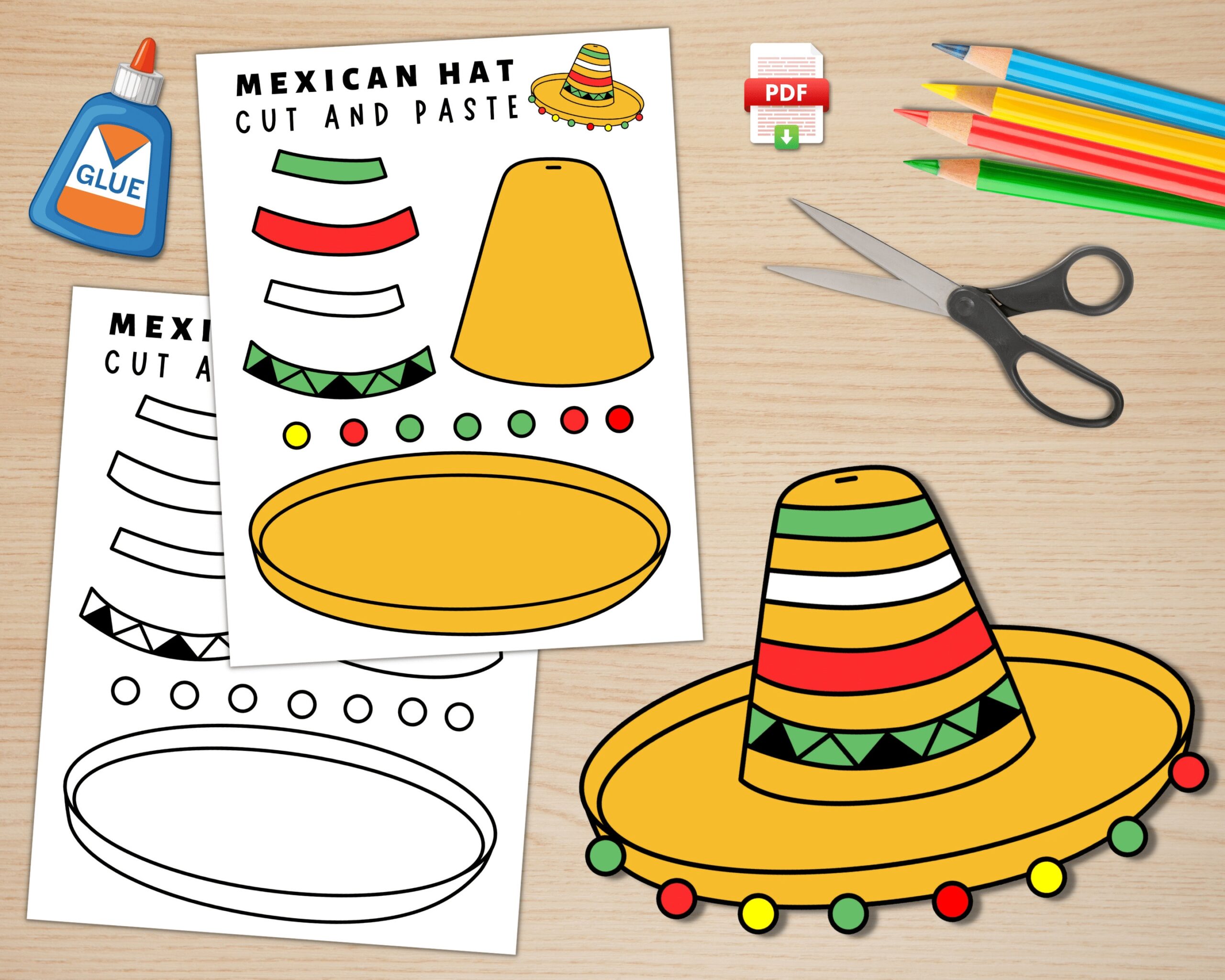 Printable Sombrero Hat Craft Hispanic Heritage Month Craft Cinco De Mayo Activities Color Cut And Paste Mexican Hat PDF Etsy