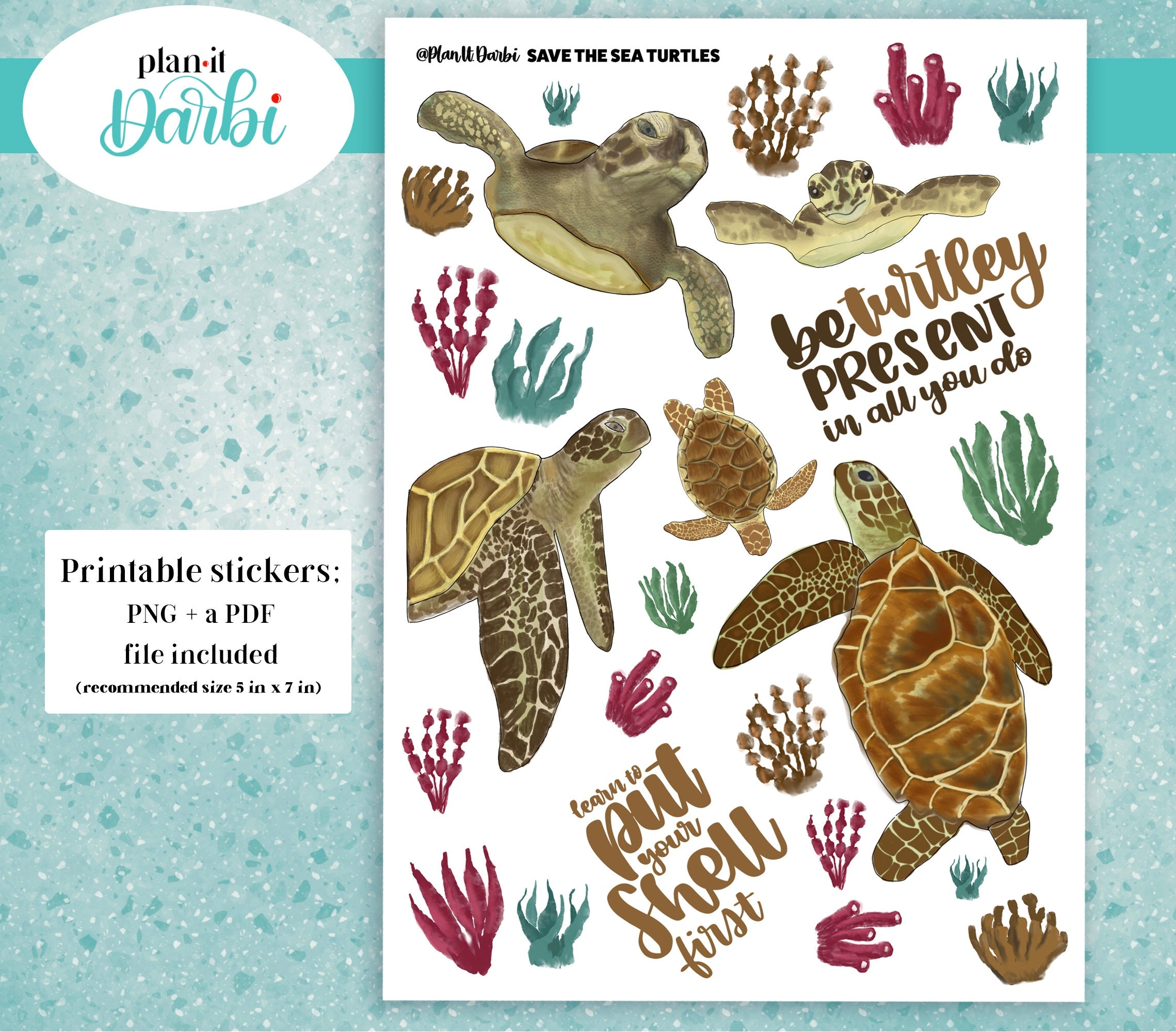 SAVE The TURTLES Printable Sea Turtles Deco Sheet Sea Grass Endangered Species For Happy Planner Bullet Journal Etc Etsy