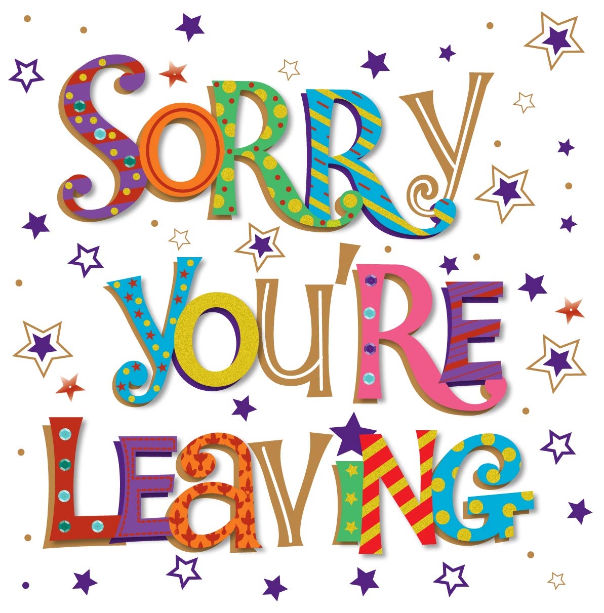 Sorry You re Leaving Greeting Card LD MWE60030 55 Large Card Sorry You re Leaving From The Talking Pictures Range Hand Finished With Sequins Gold Foil And Glitter Amazon co uk Stationery 