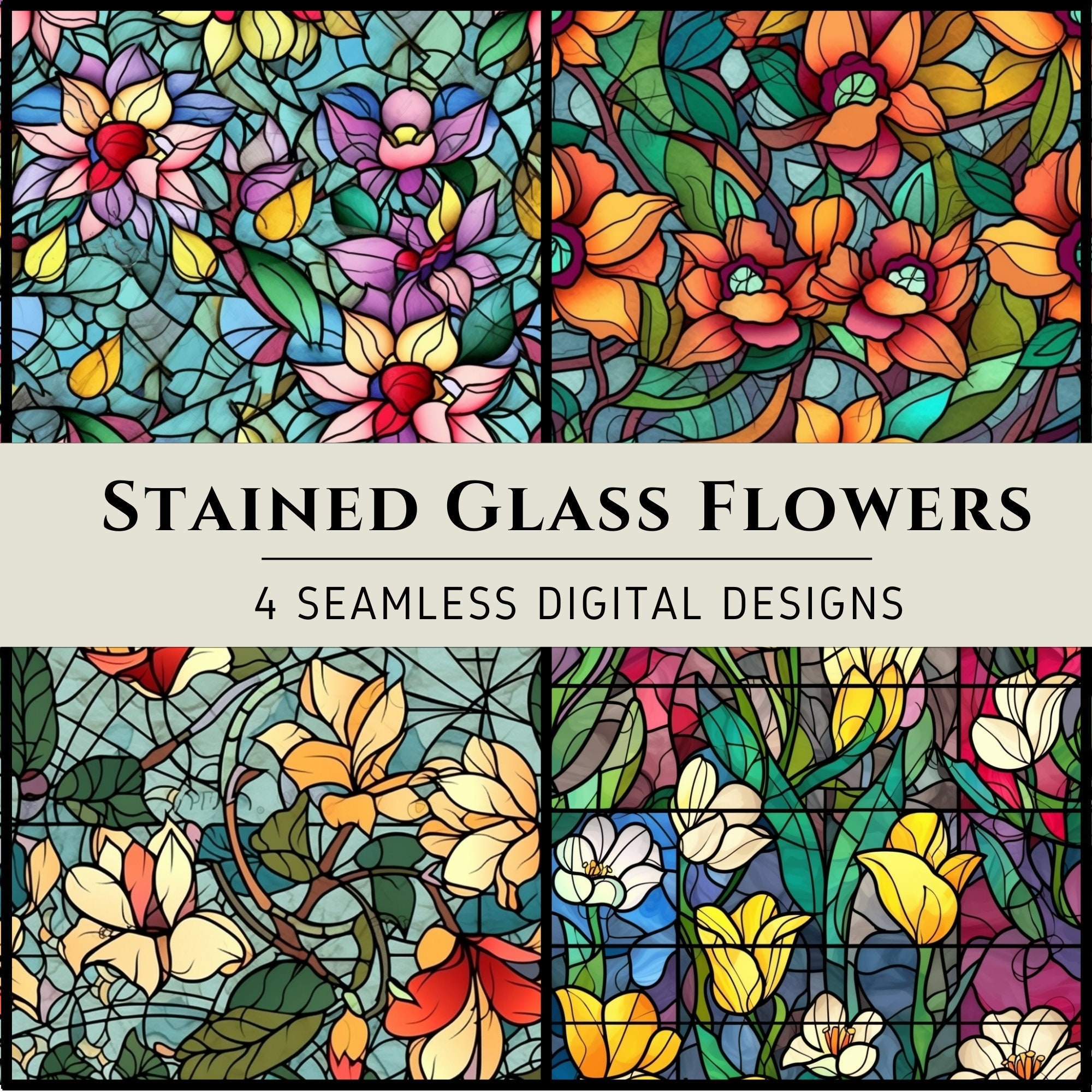 Stained Glass Image Of Flowers Printable
