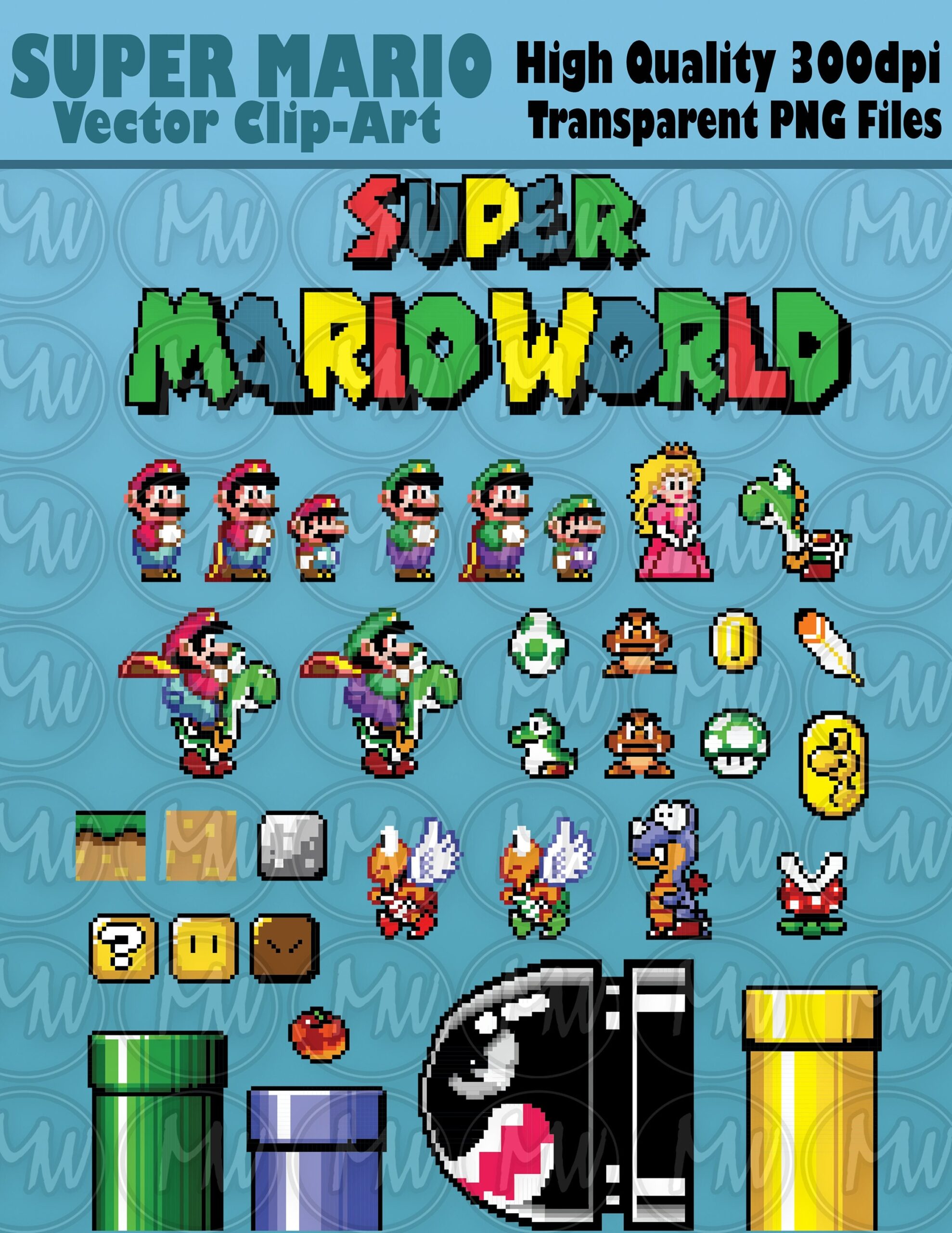Super Mario World 1 Clipart Mario Pixels 8 bit Vector Classic Game Art Digital Stamp Scrapbook Instant Download Clip Art SVG Etsy