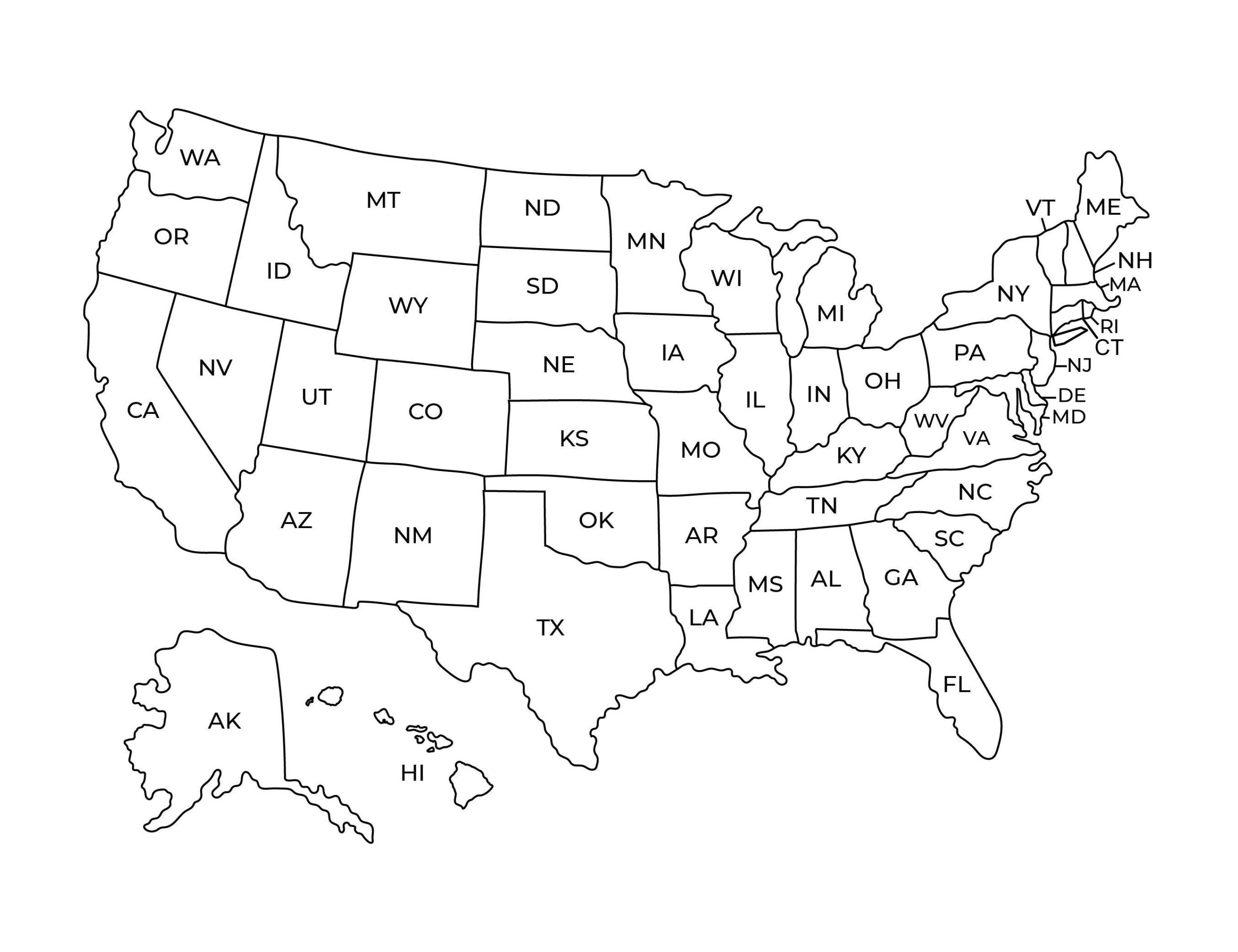 Us Map Image Black And White Printable - United States Map Labeled Printable Learn The States Map Of The Usa Includes Blank Map Etsy Scaled
