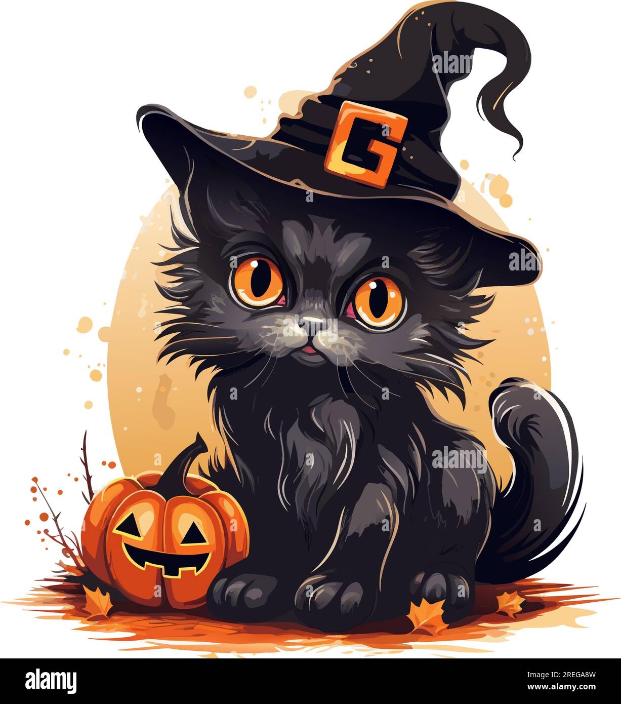 Vector Watercolor Black Cat With Hat And Pumpkin Black Halloween Cat Illustration On White Background Stock Vector Image Art Alamy
