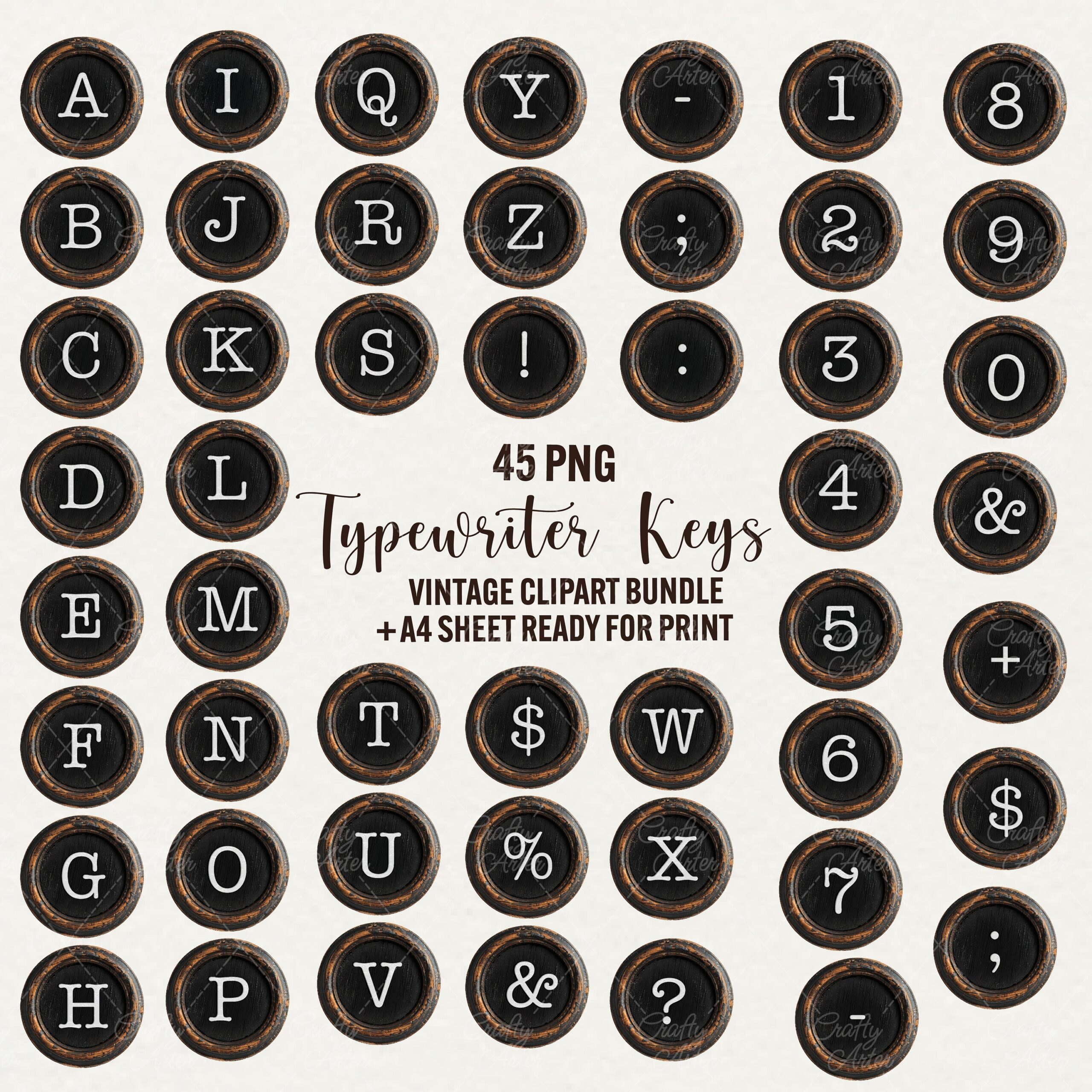 Vintage Typewriter Key Clipart 45 Png Printable Typewriter Keys Junk Journal Letters Alphabet Scrapbooking Elements Commercial Use Etsy