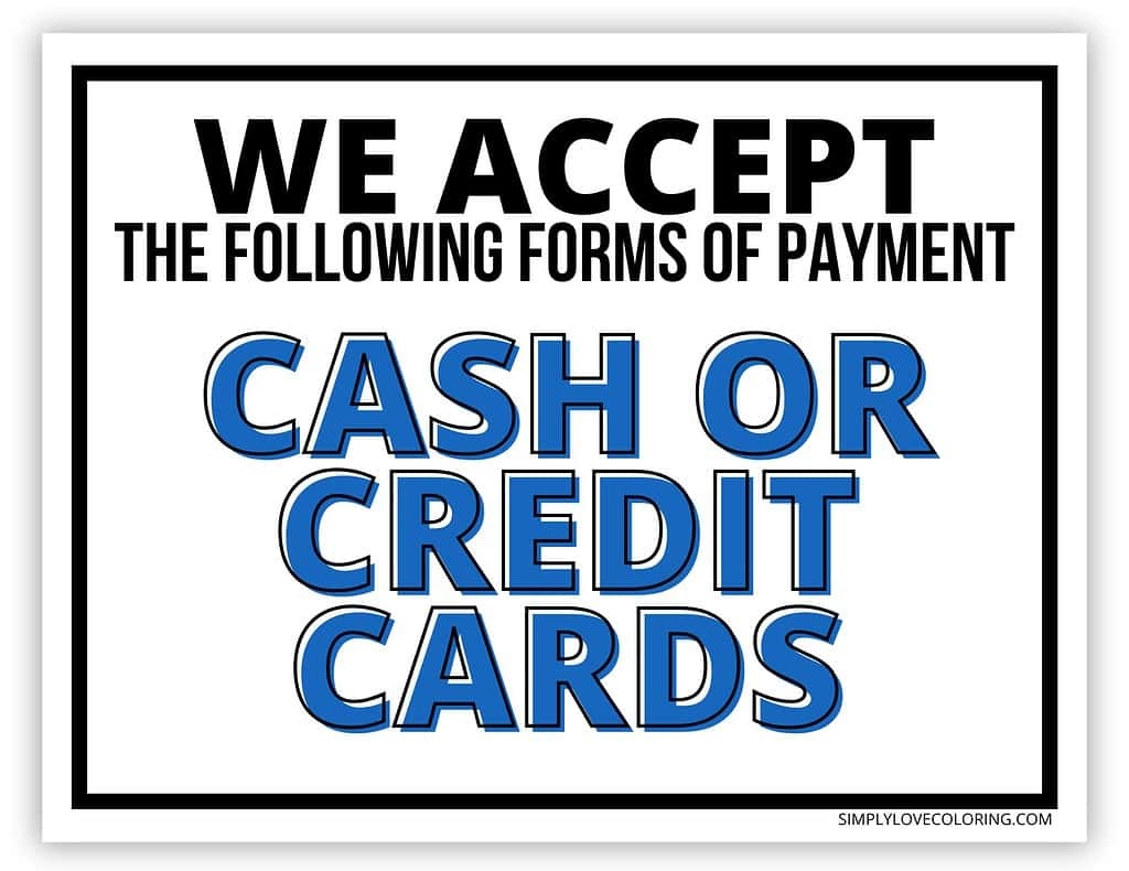 We Accept Credit Cards Printable Sign Free PDF Download Simply Love Coloring