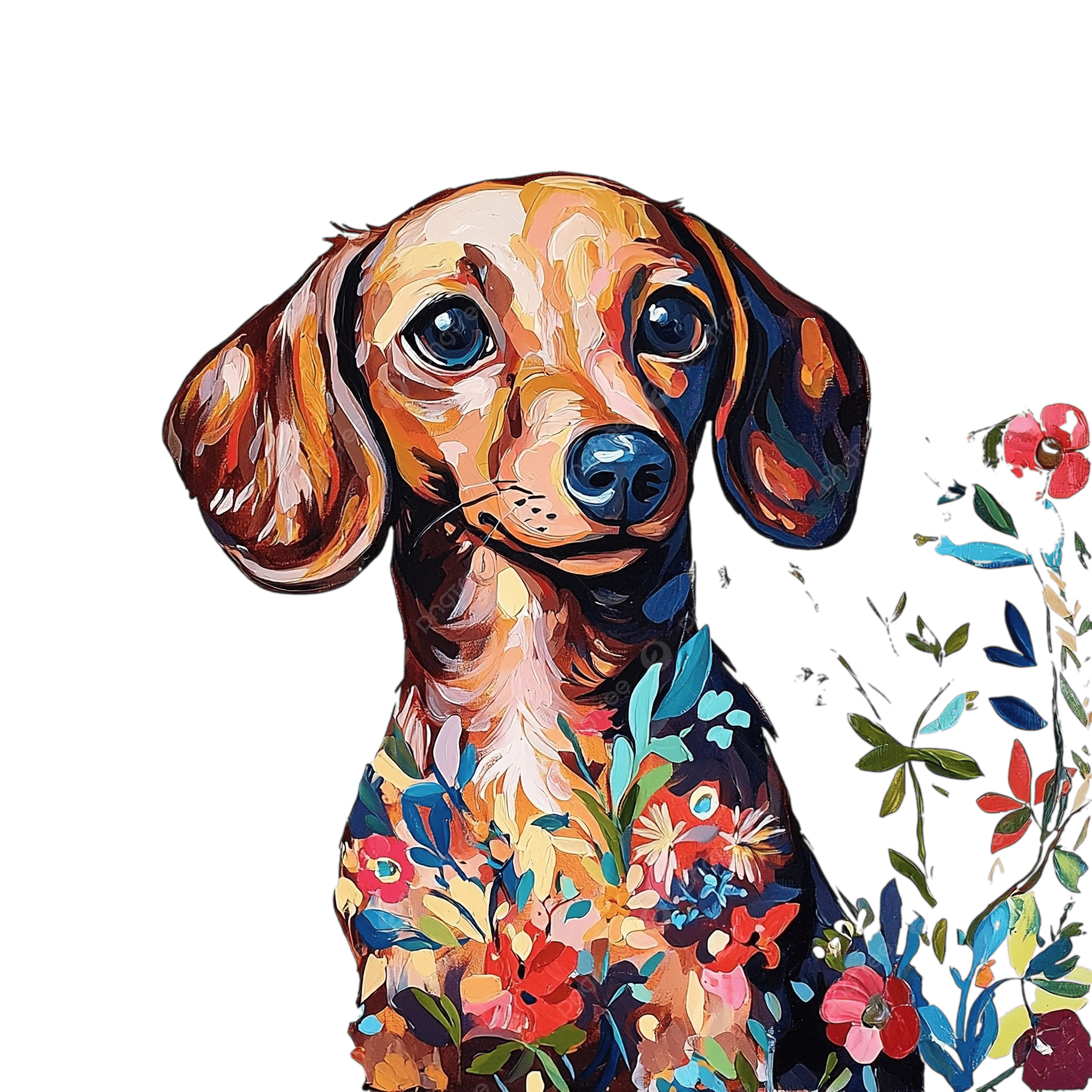 Whimsical And Playful Painting Of Dachshund Dog With Floral Background Dachshund Dog Painting PNG Transparent Image And Clipart For Free Download