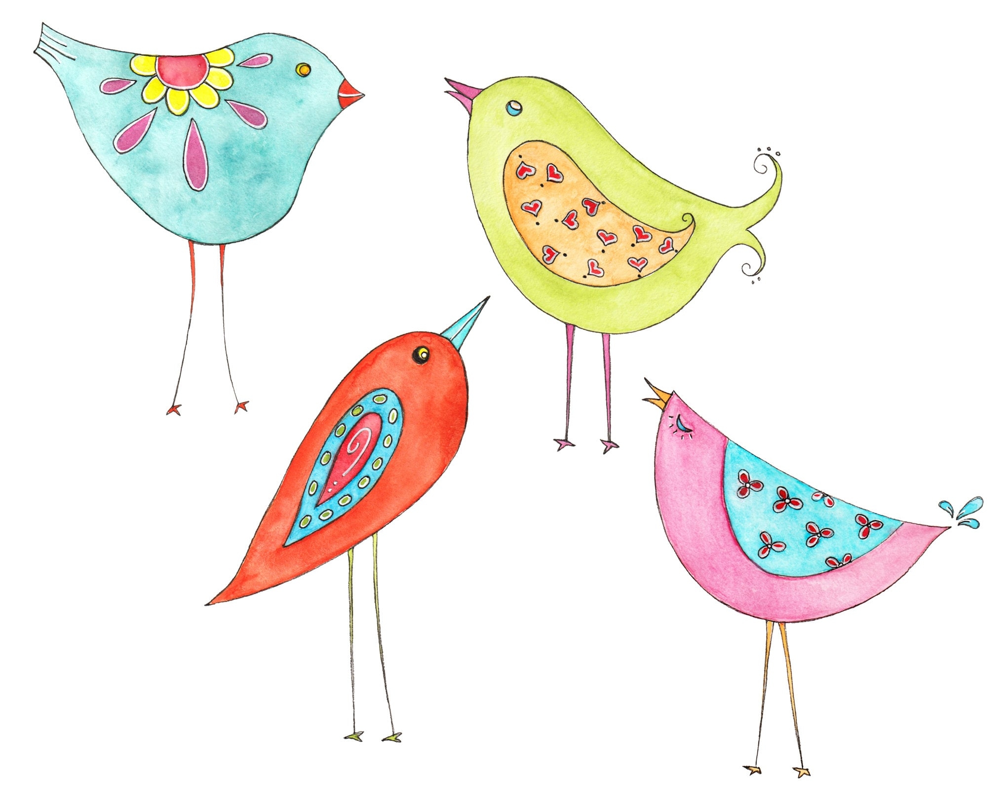 Whimsical Bird Clip Art Watercolour Birds Bird Clip Art PNG Digital Download Instant Download Whimsical Art Cute Birds Nursery Art Etsy