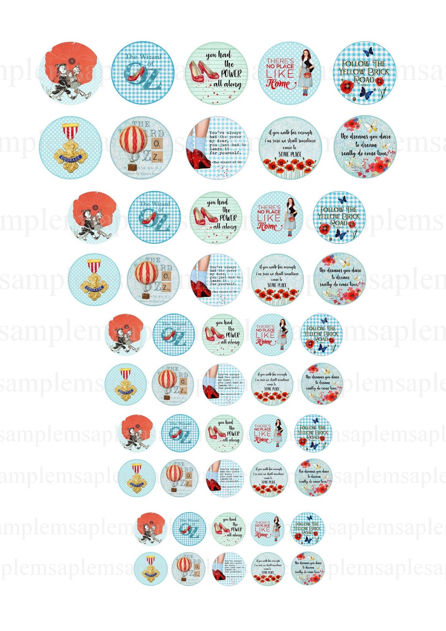 Wizard Of Oz Digital Collage Sheet Circles 2 Inch 1 Inch Circles And More Sizes Images For Glass Pendants Bottle Caps Dorothy Ruby Slippers Etsy