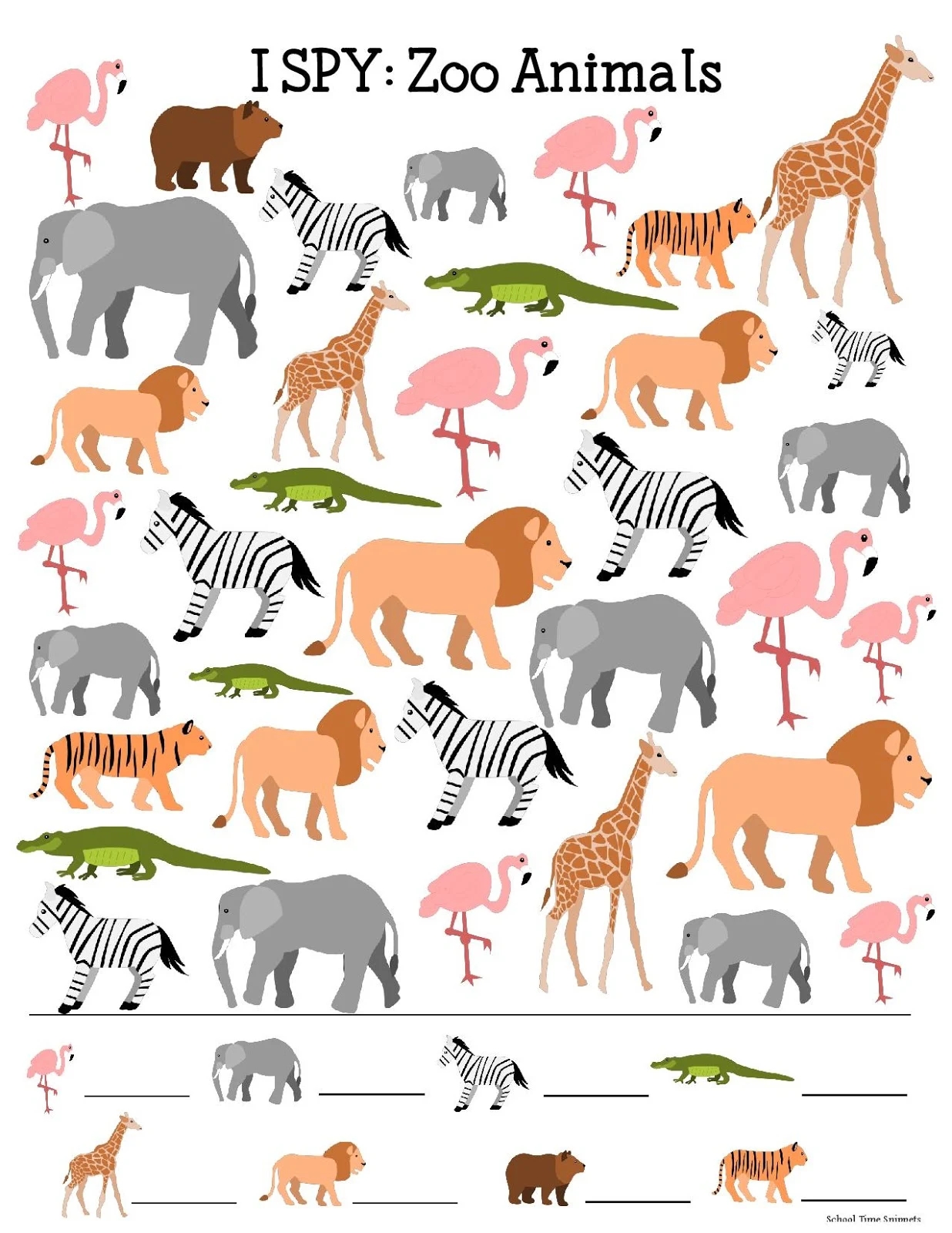 Zoo Theme I SPY Printable School Time Snippets